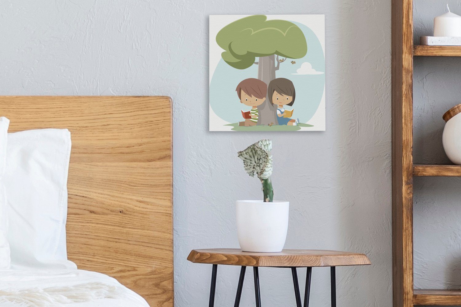 Kindern, (1 von St), Leinwandbild lesenden Leinwand Bilder zwei OneMillionCanvasses® Wohnzimmer Illustration für Schlafzimmer