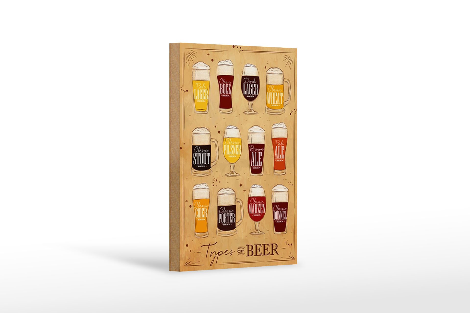 Holzbild Spruch 12x18cm Types of Beer Bier Sorten