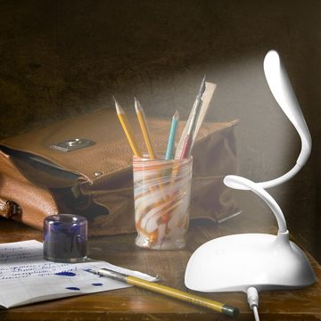 EAXUS LED Schreibtischlampe Tischleuchte flexibel biegbar, 3 Helligkeitsstufen, LED fest integriert, Batteriebetrieb oder USB, 14 super helle LEDs, Touch-Bedienung