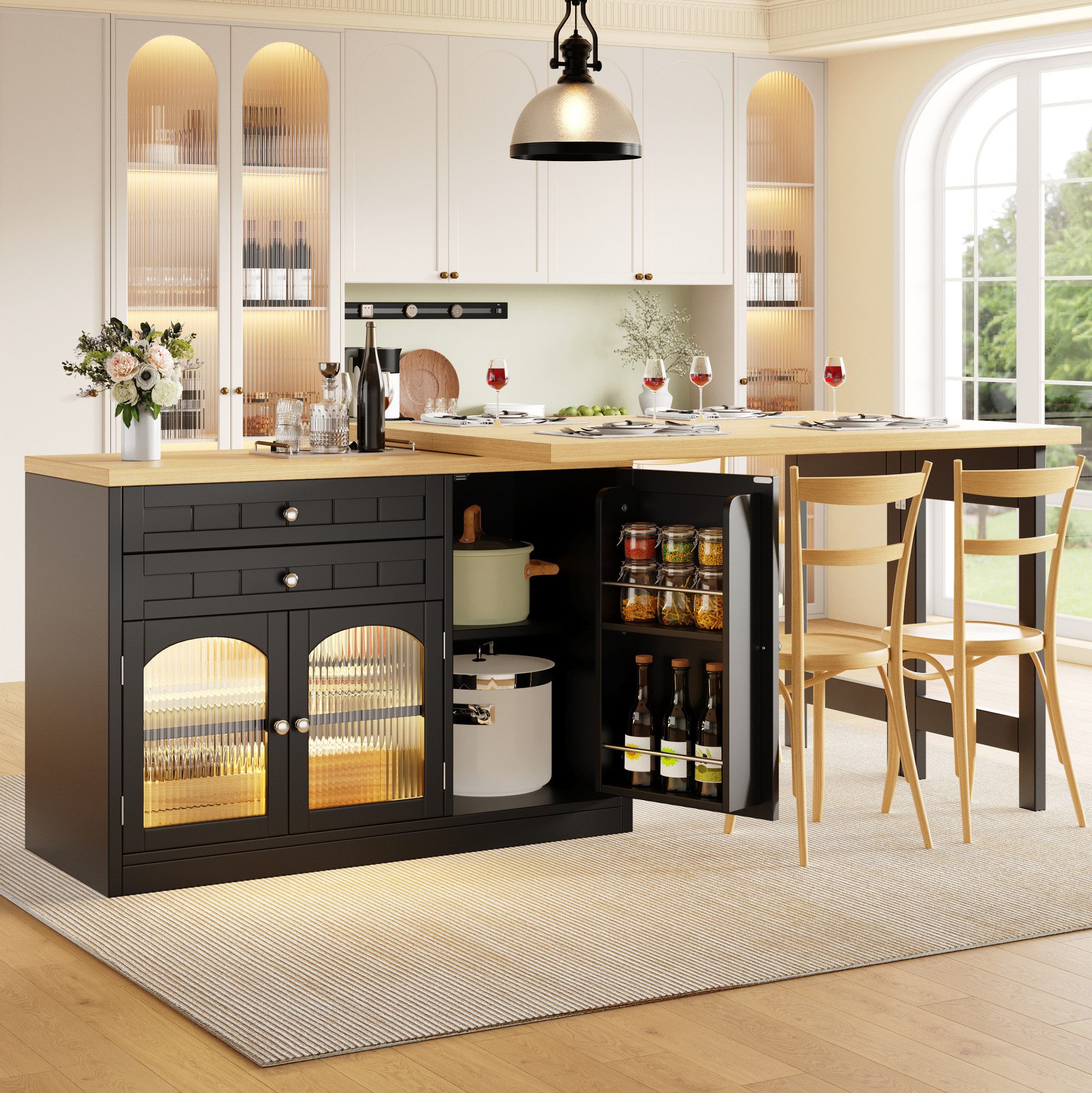 OKWISH Kücheninsel mit Stauraum, (verstellbaren Einlegeböden und robustem MDF-Metall-Aufbau in Weiß oder Schwarz)