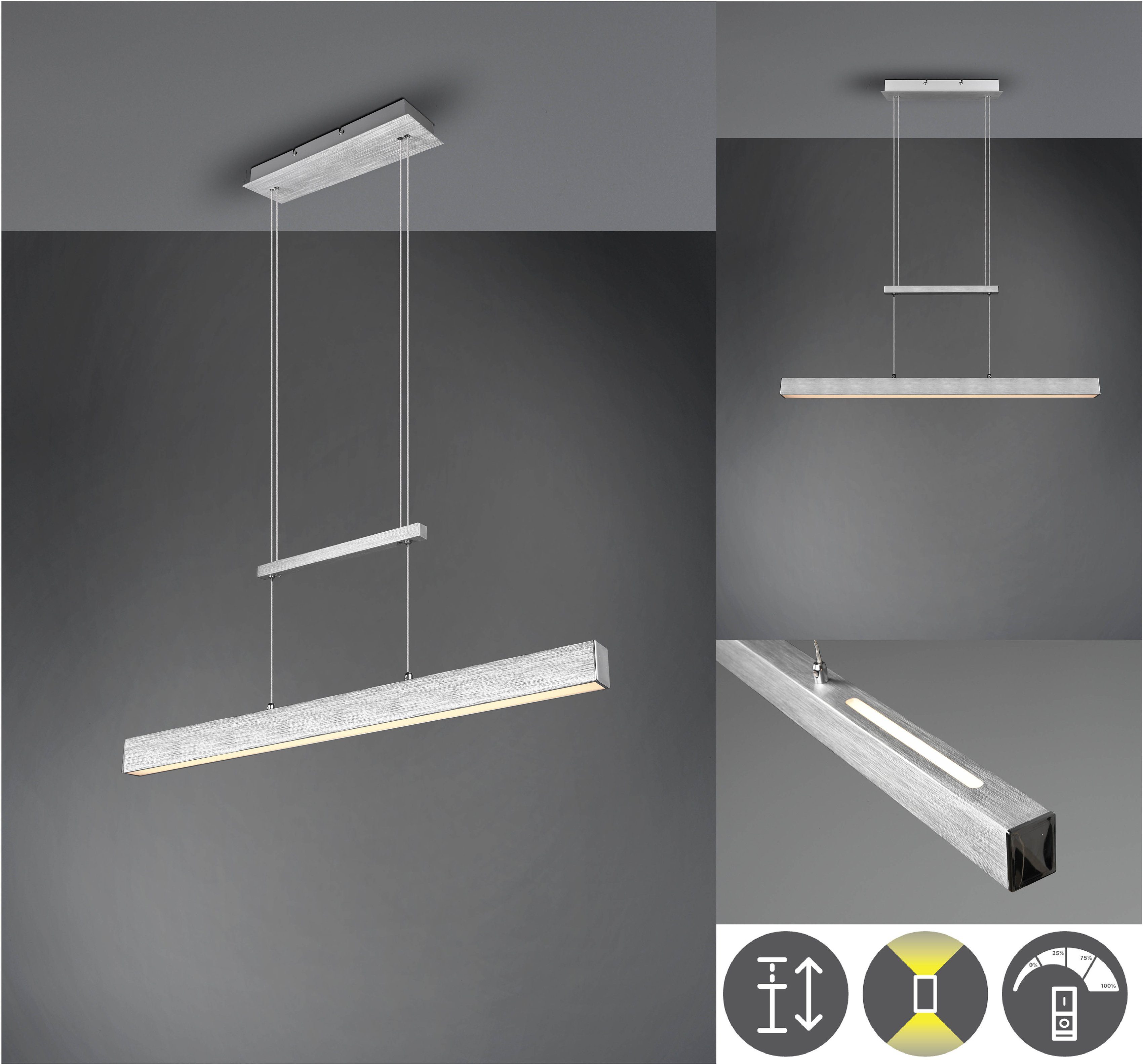 Reality Leuchten LED Pendelleuchte PAROS, mehrere Helligkeitsstufen, LED fest integriert, Warmweiß, über Wandschalter dimmbar, höhenverstellbar, up and down Beleuchtung