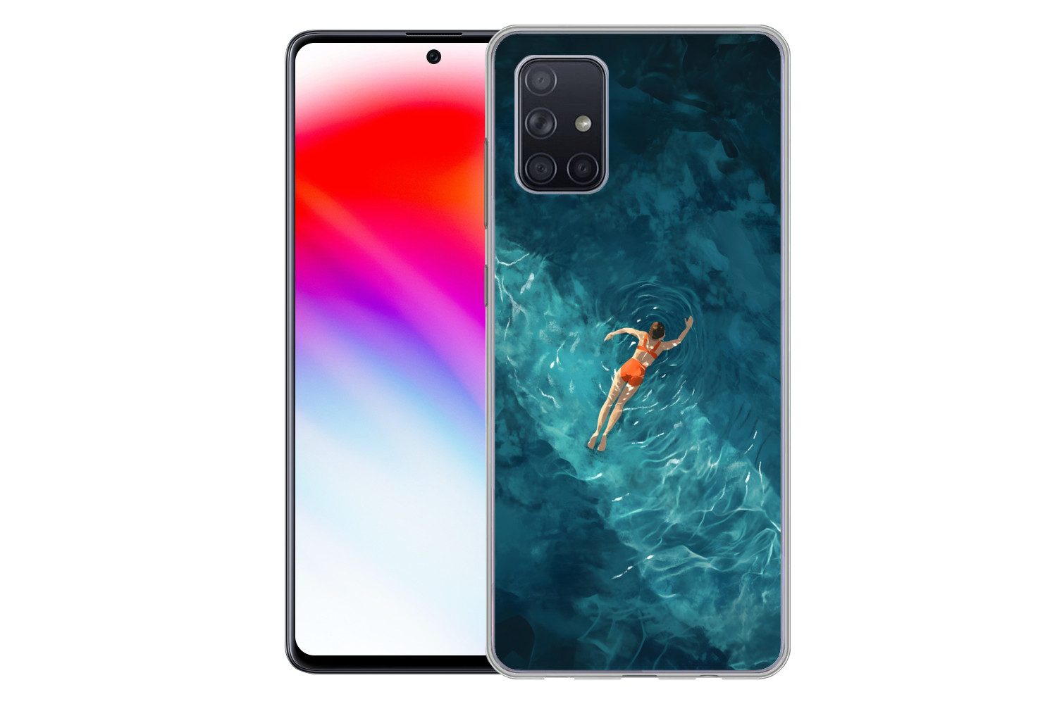 MuchoWow Handyhülle für Samsung Galaxy A51 Frau - Wasser - Bikini - Orange, Smartphone-Bumper, Print, Handy Schutzhülle Dünn