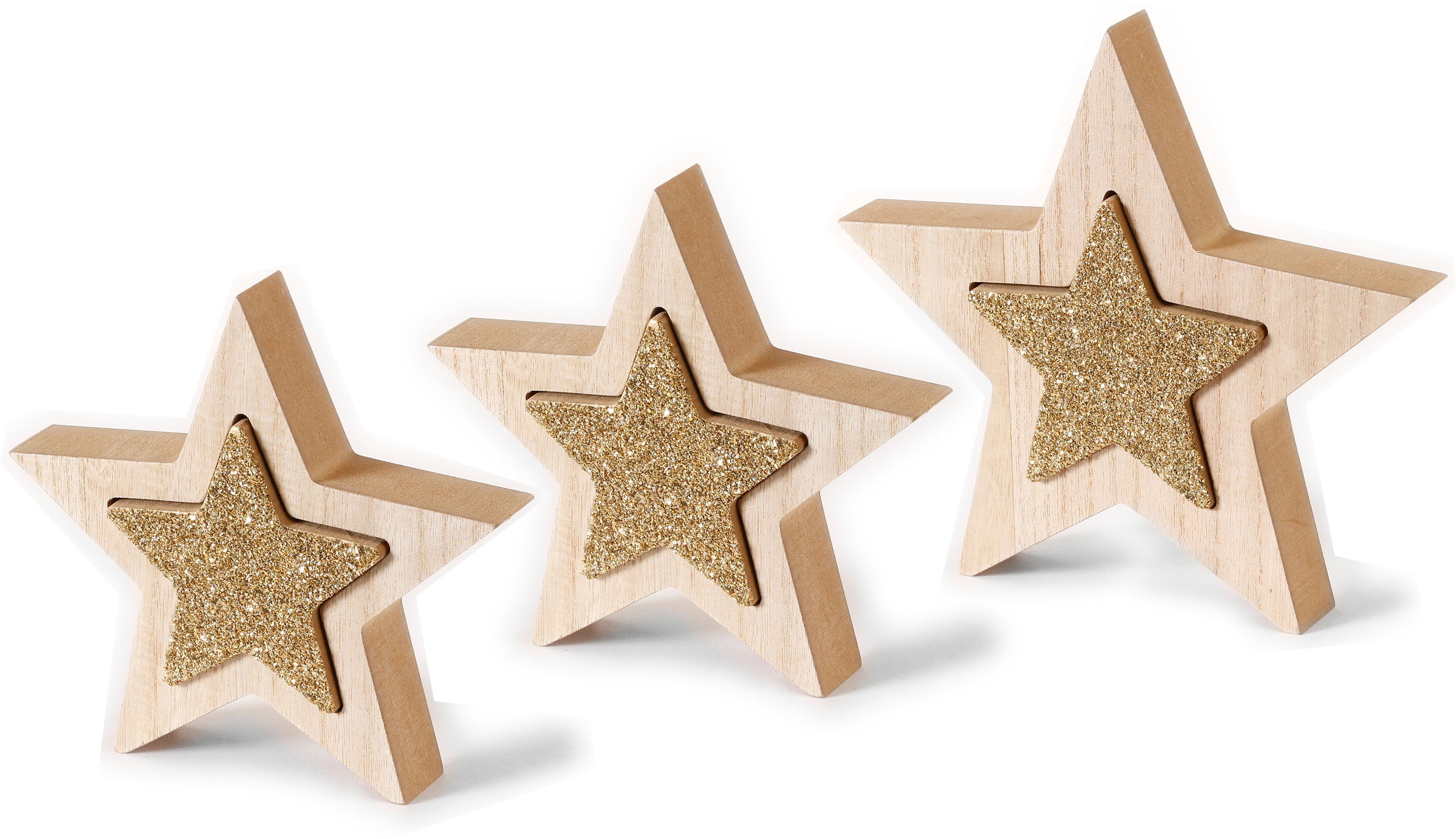 CHRISTMAS GOODS by Inge Dekostern Weihnachtsstern, 2-in-1, Weihnachtsdeko, 3 St., aus Holz, in klassischer Form