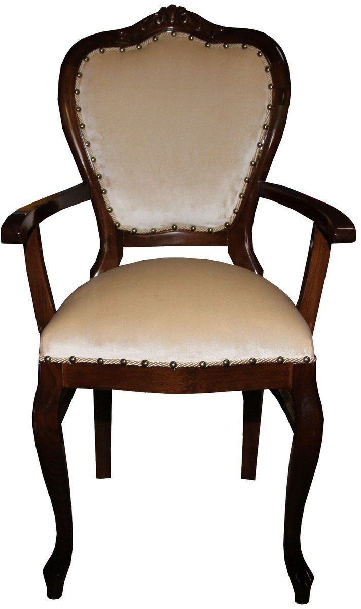 Armlehnen Creme - Stuhl Padrino Luxus Möbel Casa Esszimmerstuhl Barock / Braun mit Esszimmer