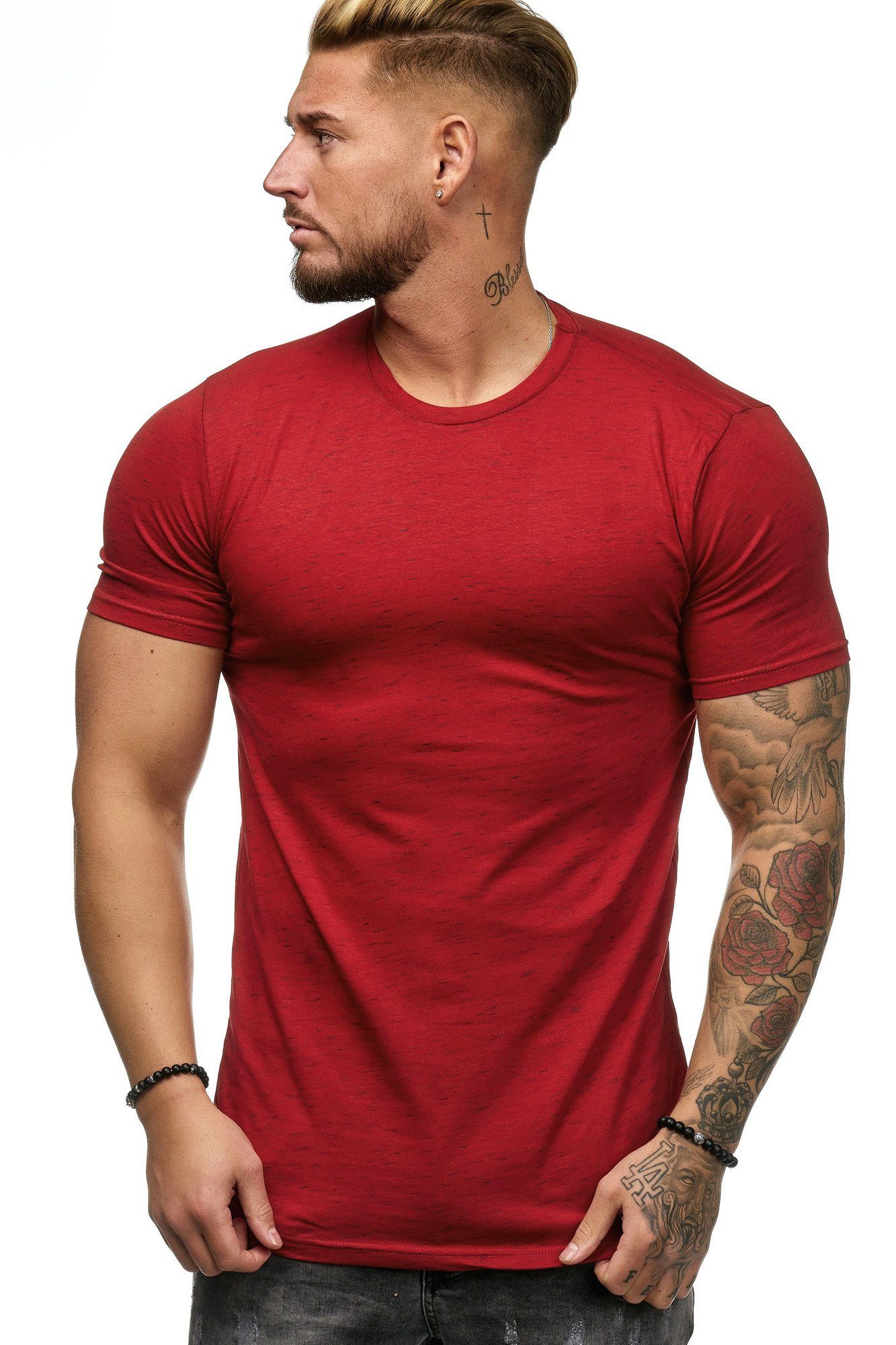 OneRedox T-Shirt 982C (Shirt Polo Kurzarmshirt Tee, 1-tlg., im modischem Design) Fitness Freizeit Casual Rot