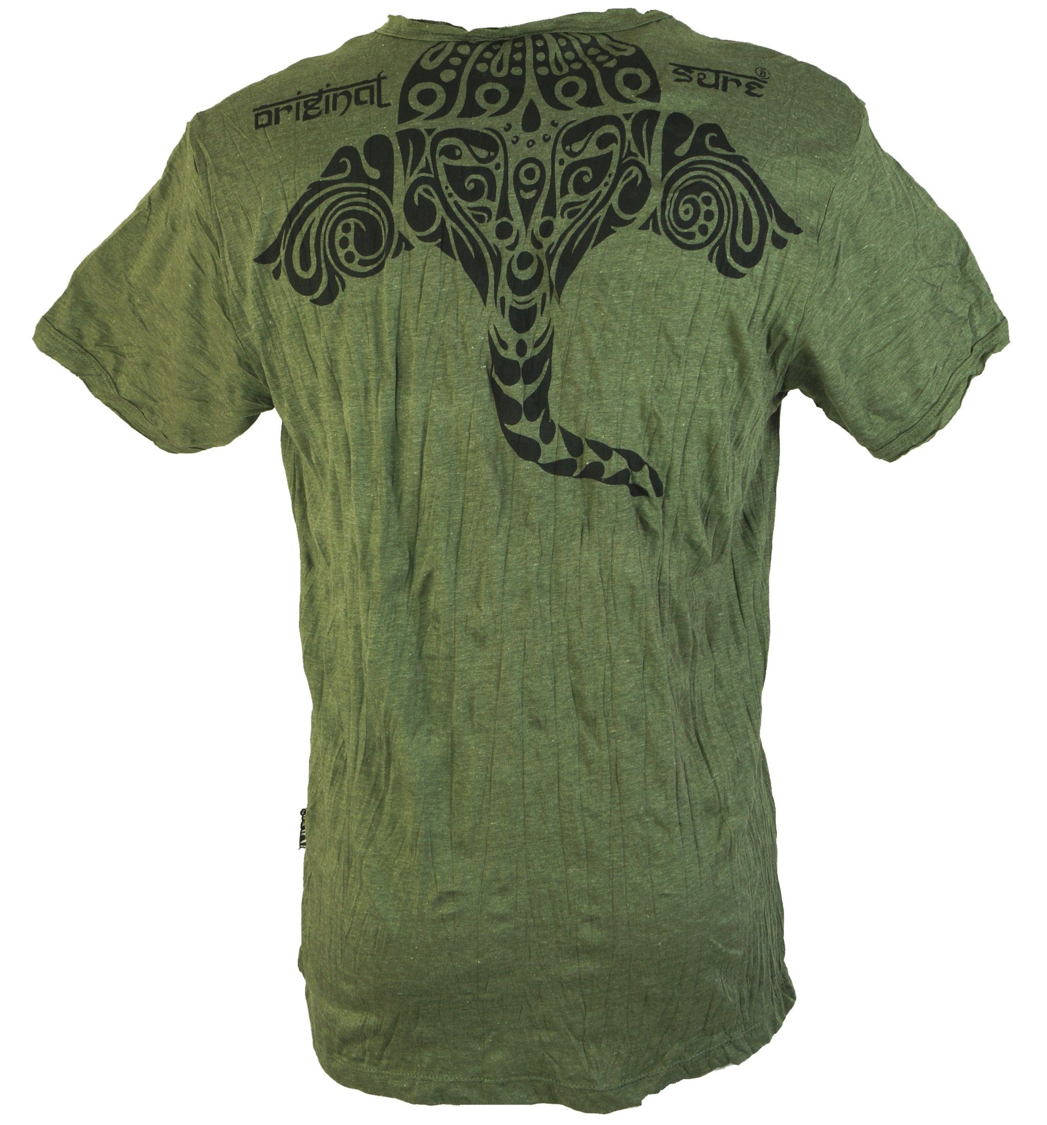 Guru-Shop T-Shirt Sure - Goa Bekleidung Style, T-Shirt Tribal Ganesha olive Festival, alternative