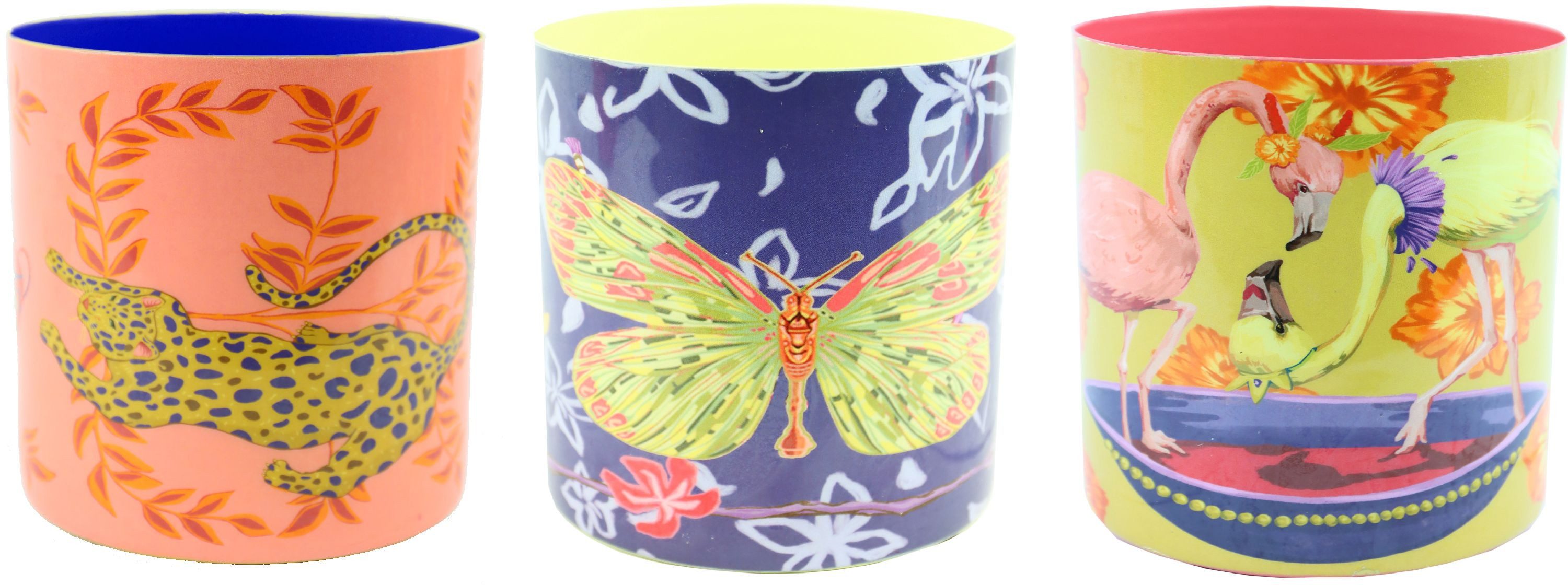 FURNARO Übertopf (3-tlg), mit Leoparden, Schmetterlingen und Flamingo Design aus Metall