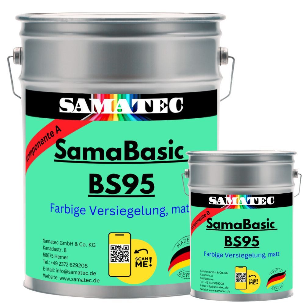 Samatec Harzfarbe Bodenbeschichtung Garagenfarbe BS95 Bodenfarbe 2K Epoxidharz inkl. VSK, matt, weichmacherbeständig, hochbelastbar, lösemittelfrei