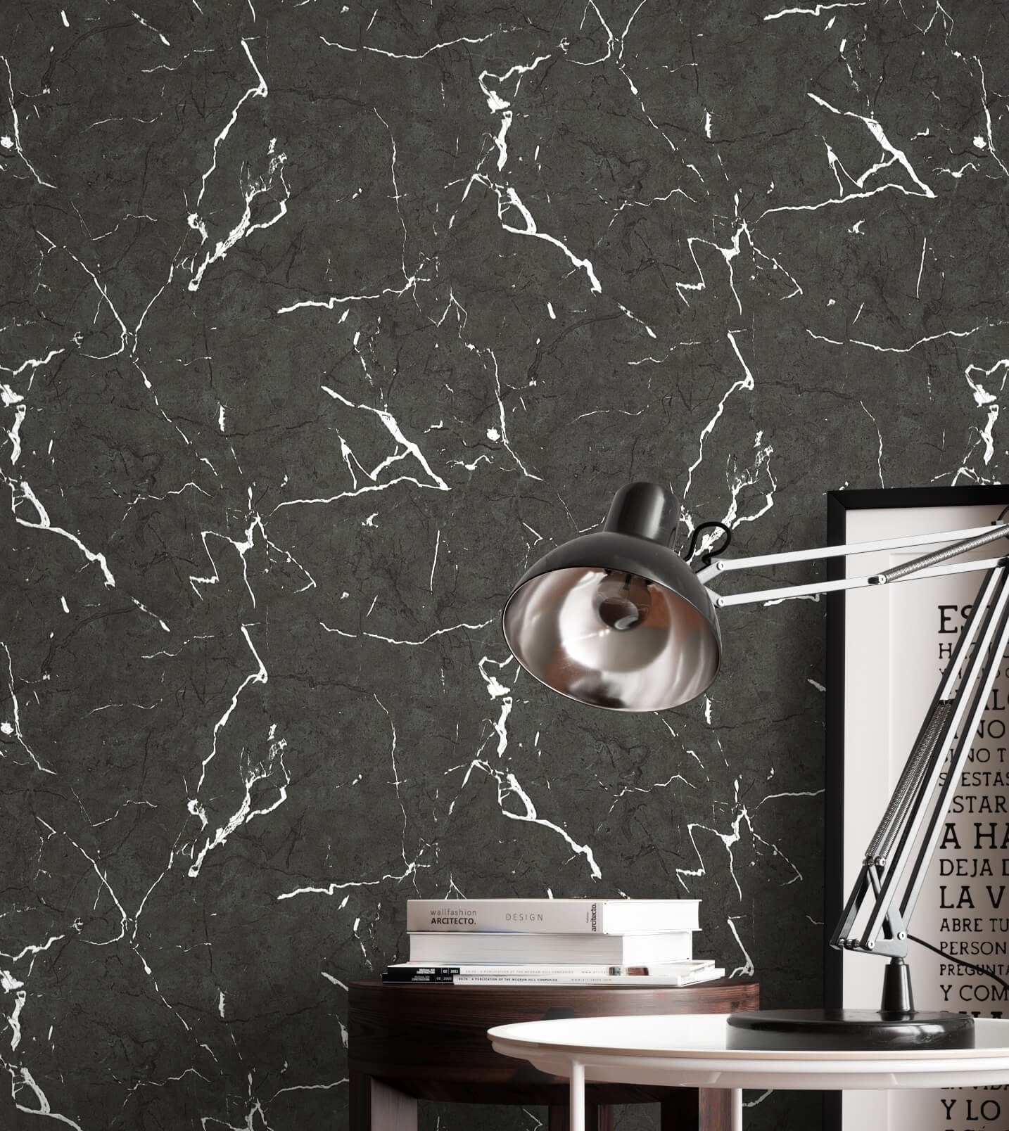 Newroom Vliestapete Kayla Schwarz Tapete Marmortapete Glänzend, Schwarz Tapete Glamour Glänzend - Marmortapete Marmoroptik Silber Edel Modern Marmor für Wohnzimmer Schlafzimmer Küche, Marmoroptik