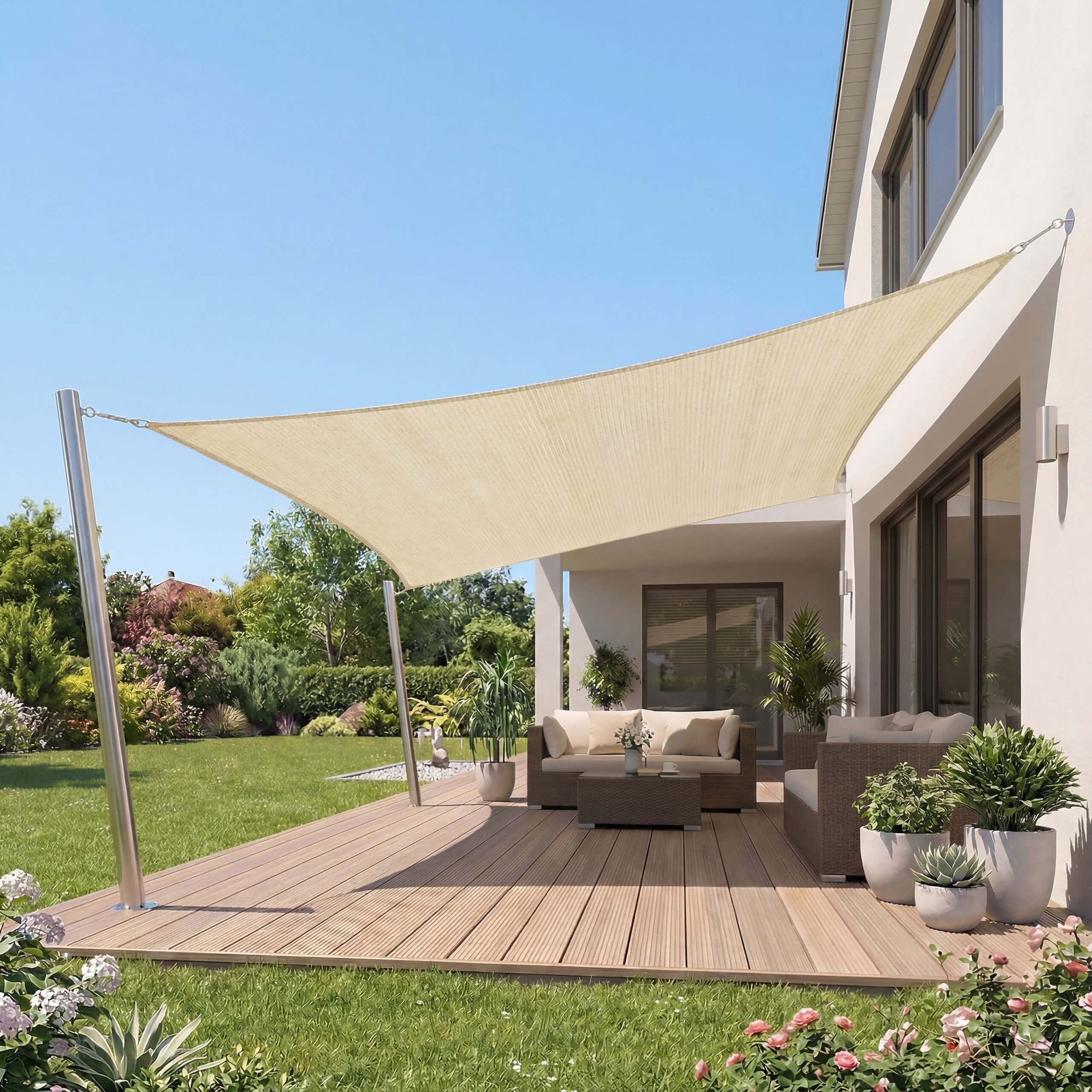 Jardinion Sonnensegel, (Rechteckig 2 x 3m Beige Sonnenschutz, Luftdurchlässig, 1-tlg), inkl. Befestigungsseil