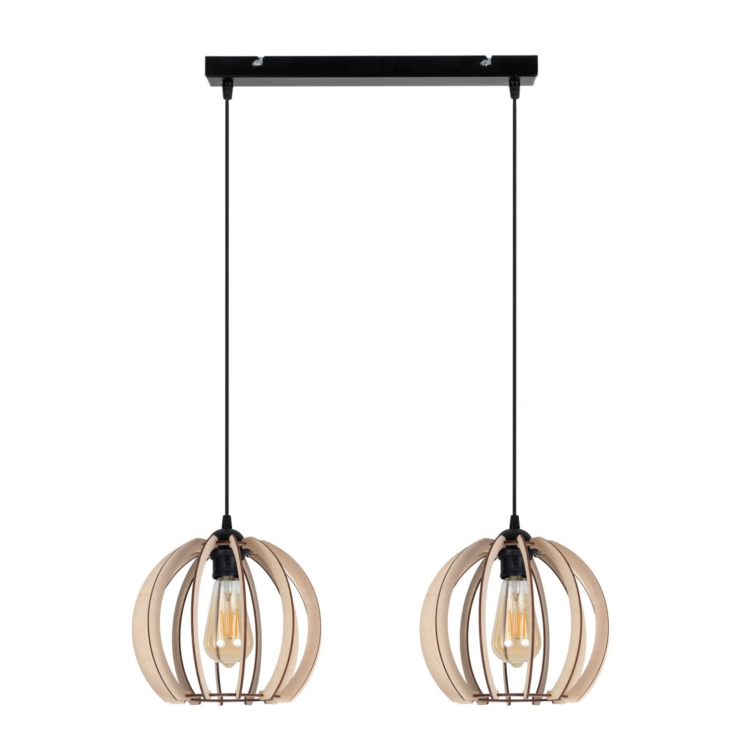 Licht-Erlebnisse Pendelleuchte JUQIS, ohne Leuchtmittel, Metall Holz E27 H: max. 110 cm Schwarz Natur 2-flammig Kugel Schirm
