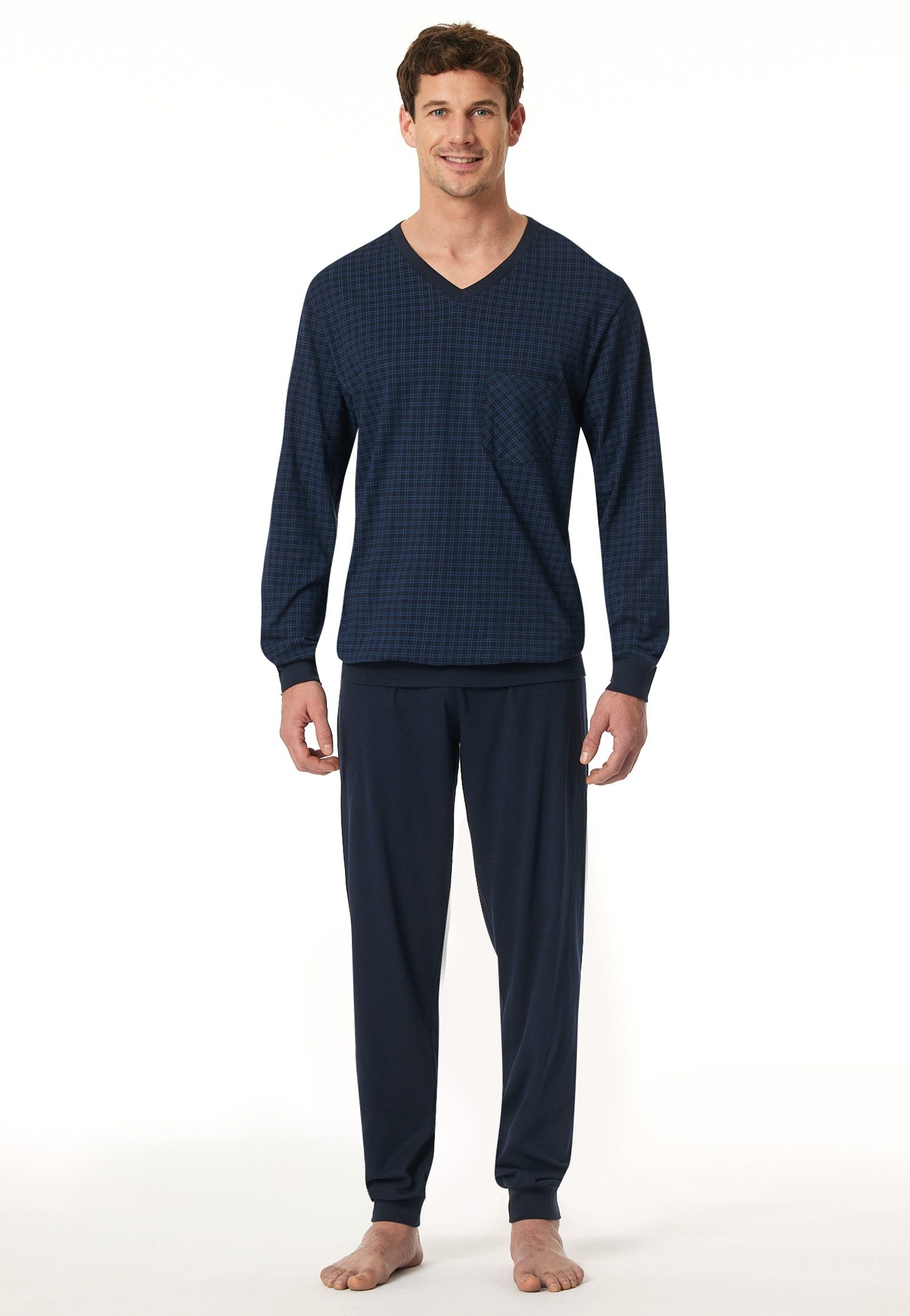 Schiesser Pyjama Comfort Essentials (2 tlg) V-Ausschnitt, Brusttasche, Baum günstig online kaufen