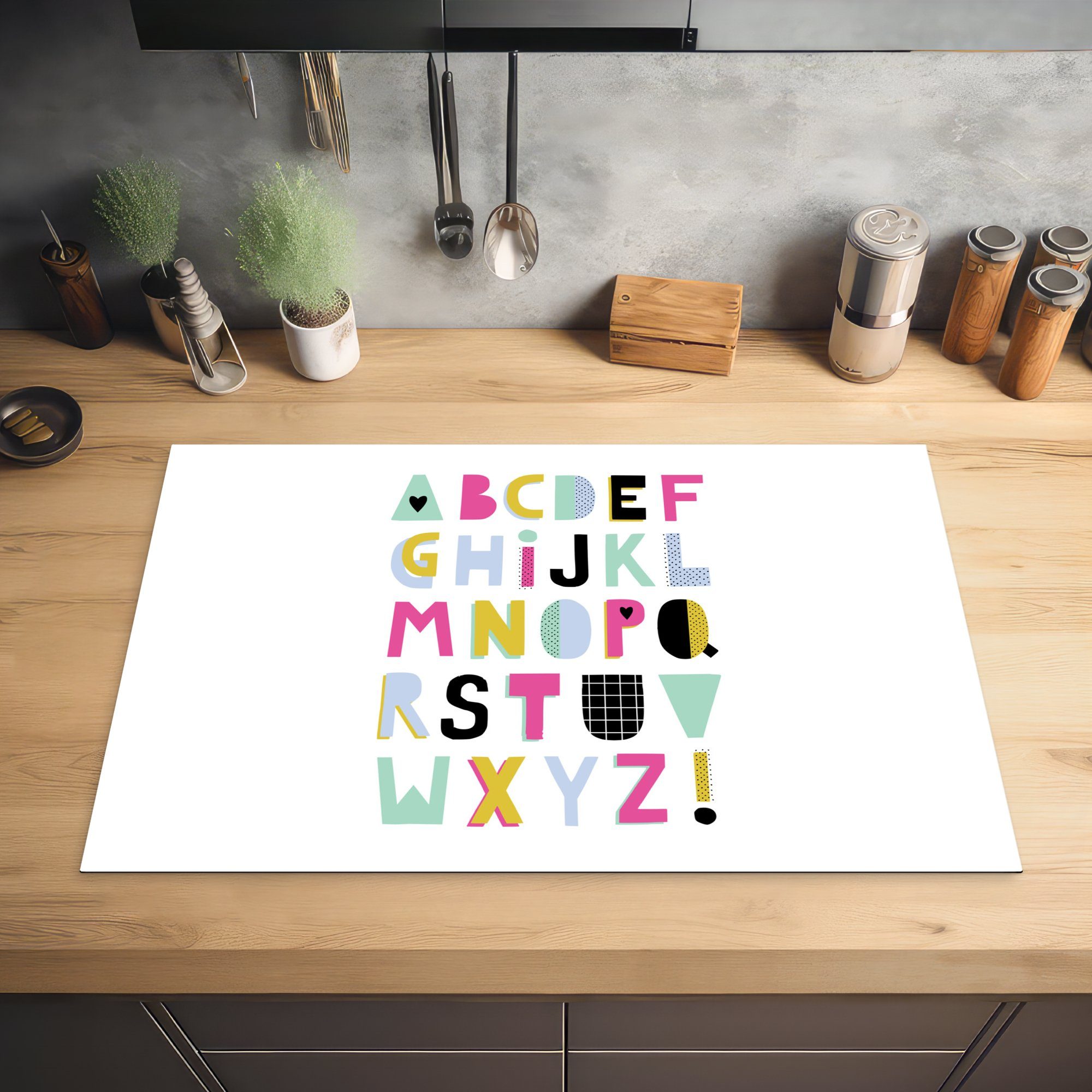 tlg), (1 - küche, MuchoWow Herdblende-/Abdeckplatte für Induktionskochfeld die Alphabet Vinyl, Schutz Gelb 81x52 Blau, Ceranfeldabdeckung - cm,