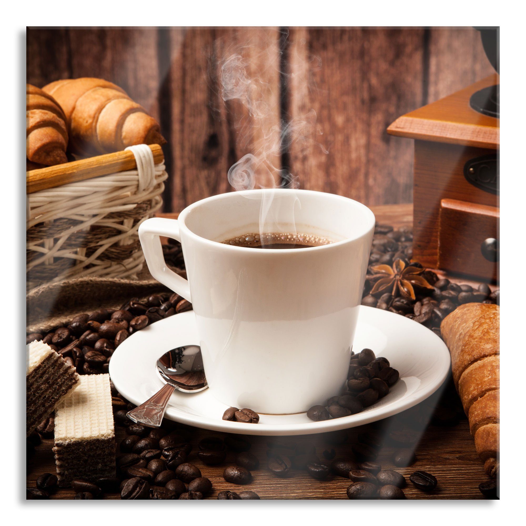 Glasbild heißer aufgebrühter Kaffee