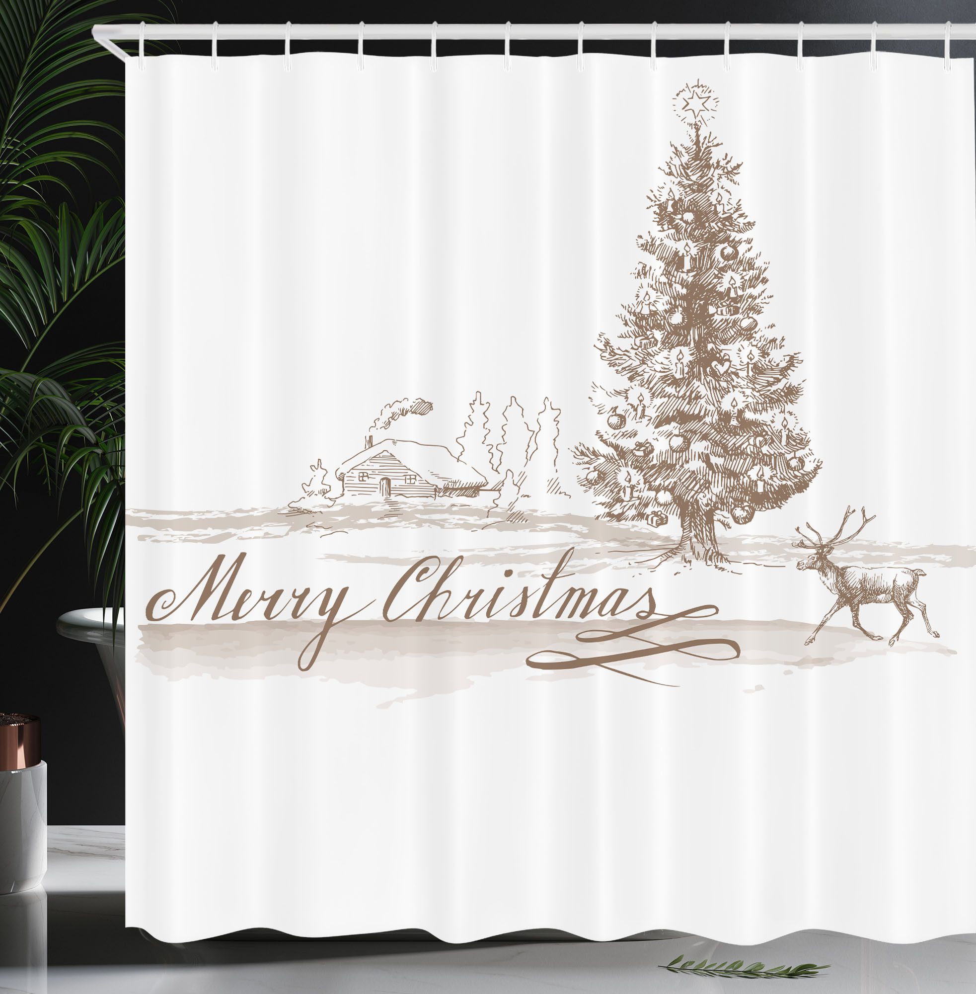 Abakuhaus Duschvorhang Moderner Digitaldruck mit 12 Haken auf Stoff Wasser Resistent Breite 175 cm, Höhe 180 cm, Weihnachten Vintage klassische Weihnachten