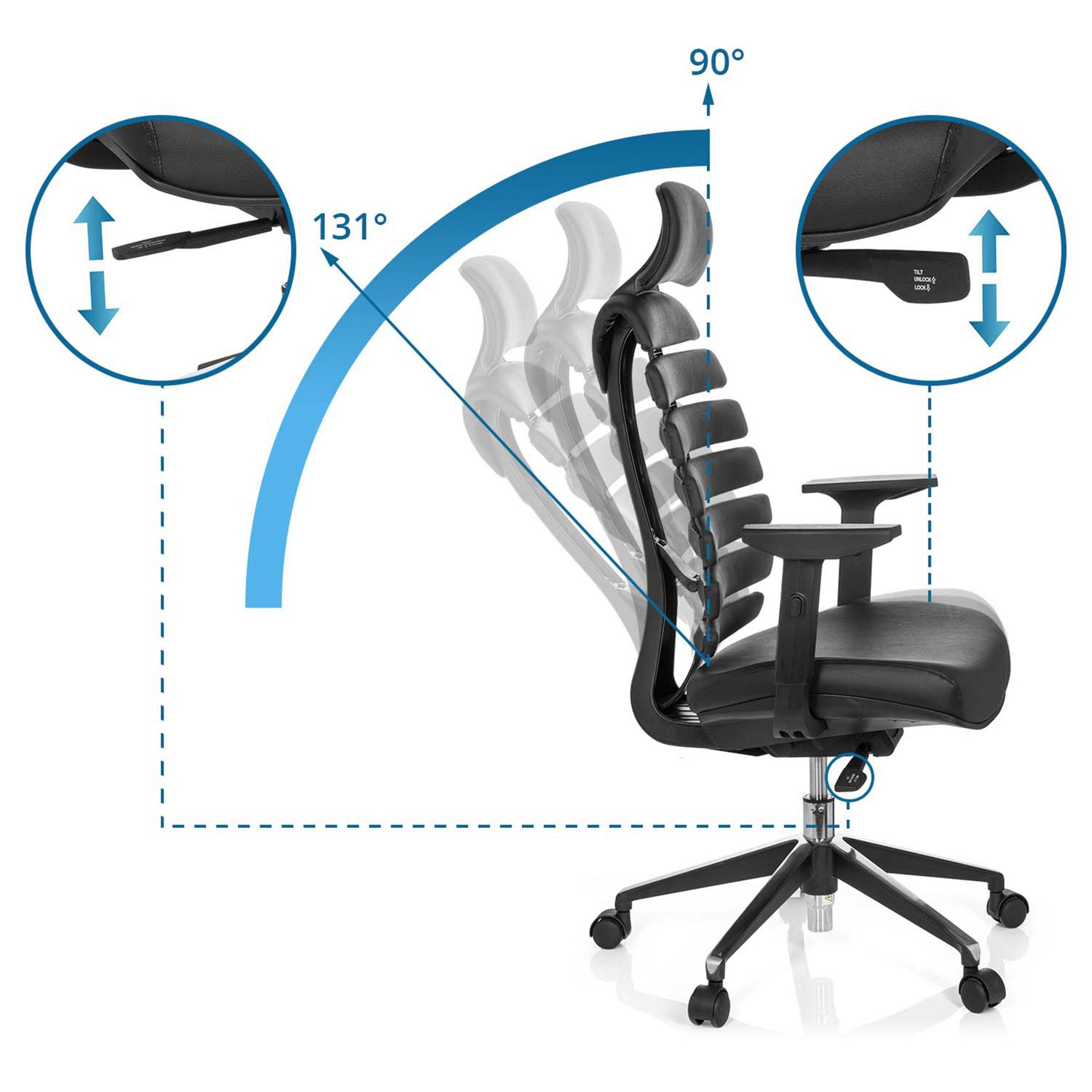 hjh OFFICE Drehstuhl Profi Bürostuhl Ergo Line Ii Pro Leder (1 St), Ergonomischer Chefsessel, Schreibtischstuhl höhenverstellbar