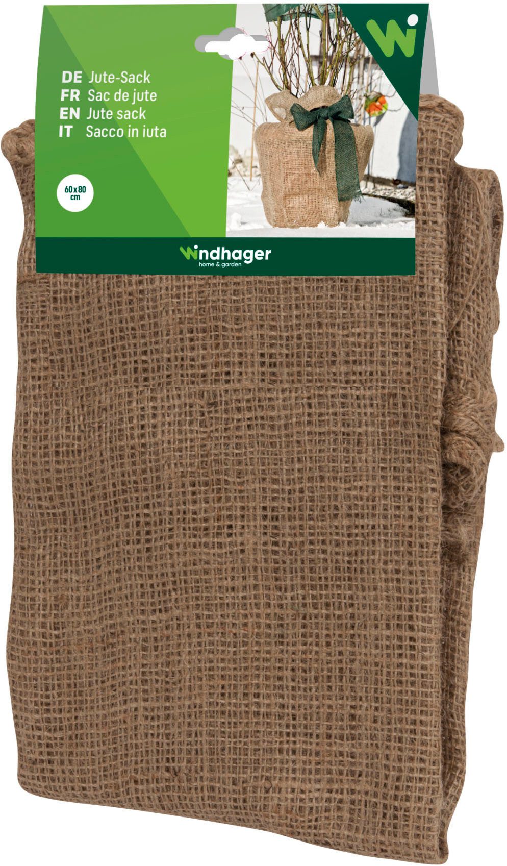 Windhager Winterschutzvlies Jute-Sack dekorativer Topfschutz für Pflanzen, (1-St), inklusive Befestigungsband, erhältlich in unterschiedlichen Größen
