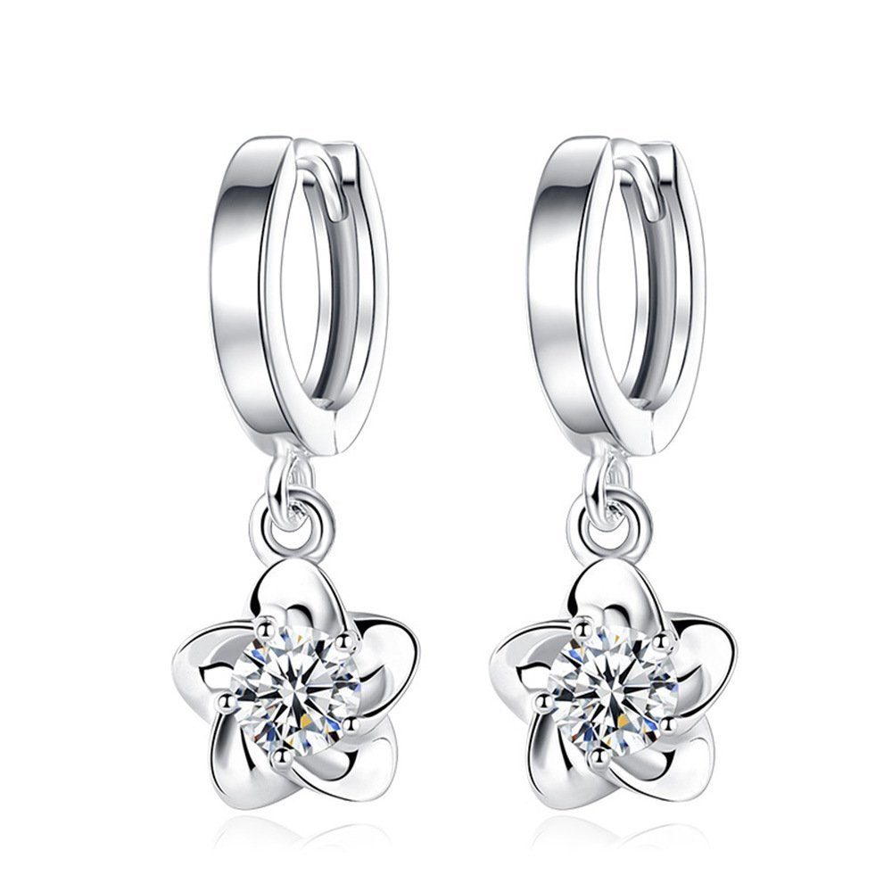 Invanter Paar Pflaumenblüte Weiße Ohrringe, Pfingstrose Ohrhänger inkl. Blume Diamant Geschenkbox