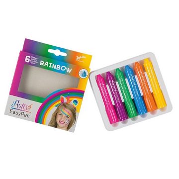 jofrika Schmink-Set Jofrika 708797 Aqua Easy Pen Box Rainbow - 6 Schminkstifte, Aqua Easy Pen Schminkstifte sind auf Wasserbasis hergestellt, somit nicht fettend, hautfreundlich und nach dem Trocknen wischfest. Die Schminke ist leicht und unkompliziert aufzutragen. Das Set besteht aus sechs Regenbogenfarben: Gelb, Orange, Blau, Grün, Lila und Pink. Mit Wasser und Seife zu entfernen. Beinhaltet: 6 Stifte (je 5g)