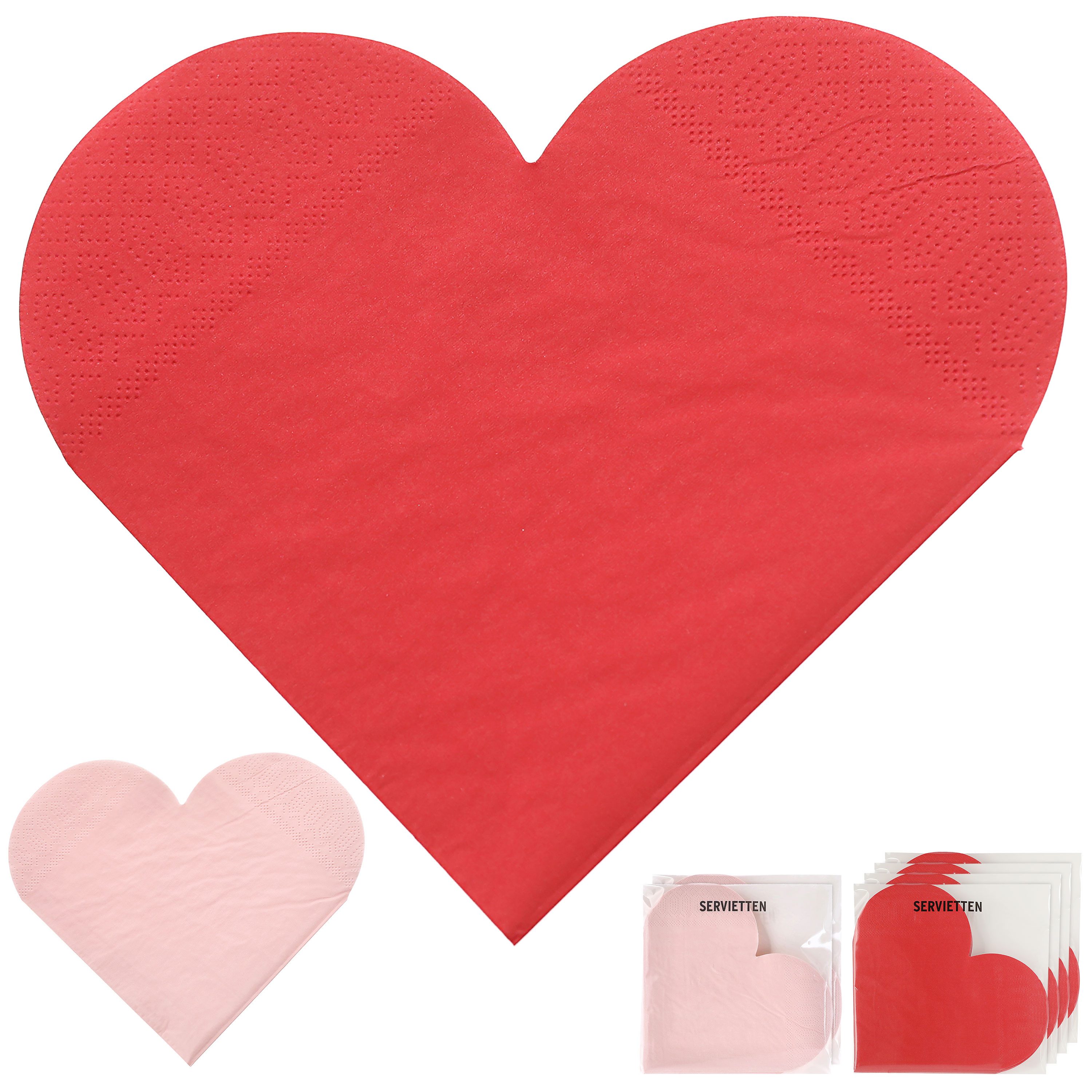 CEPEWA Papierserviette Servietten 'Herzmotiv' 72er Set 3lagig Papier rot rosa Herzsilhouette
