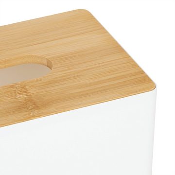 relaxdays Papiertuchbox 2 x weiße Tücherbox mit Bambusdeckel