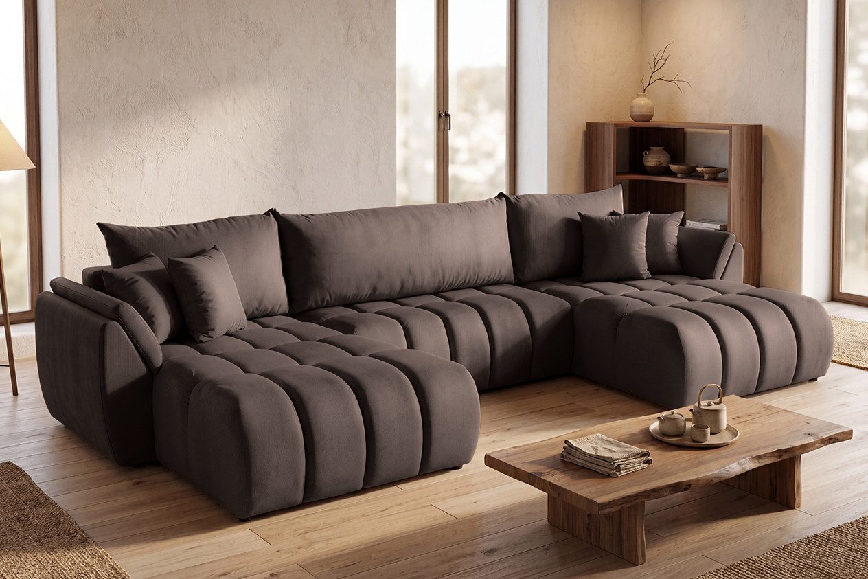 yourhouse24 Wohnlandschaft OTTO U-Form, Velours-Stoff, mit Schlaffunktion und Bettkasten, Seite universal