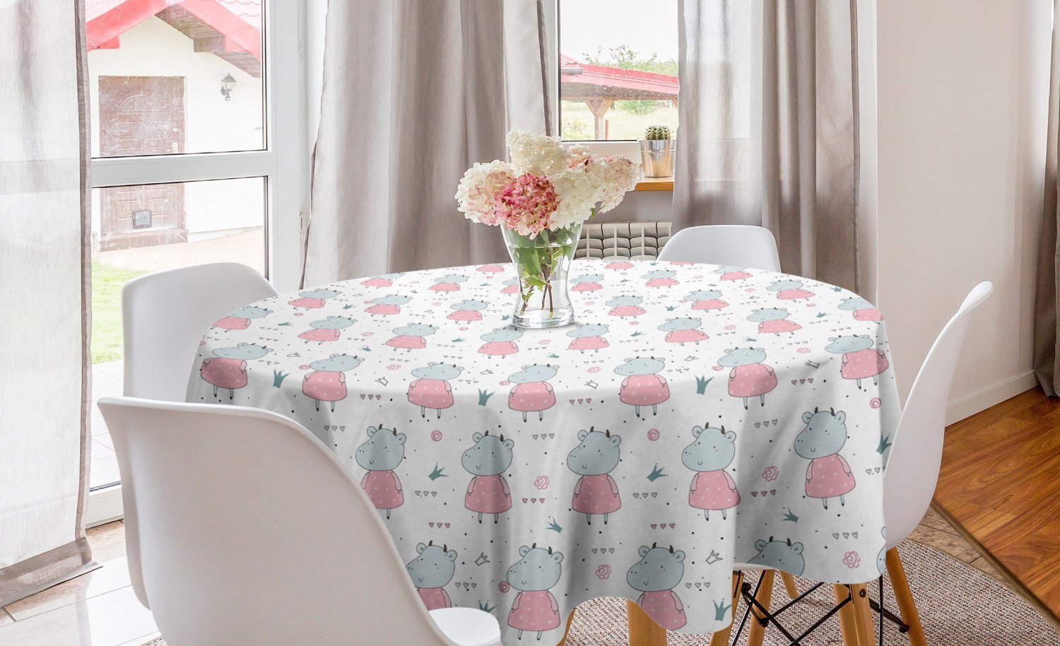Abakuhaus Tischdecke Kreis Tischdecke Abdeckung für Esszimmer Küche Dekoration, Tier Kühe in Kleidern und Herzen