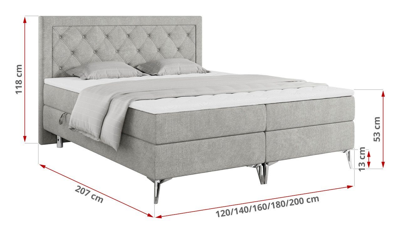 MKS MÖBEL Boxspringbett mit mit Multipocket-Matratze, Polsterbett DUNAJ, Kopfstütze Doppelbett