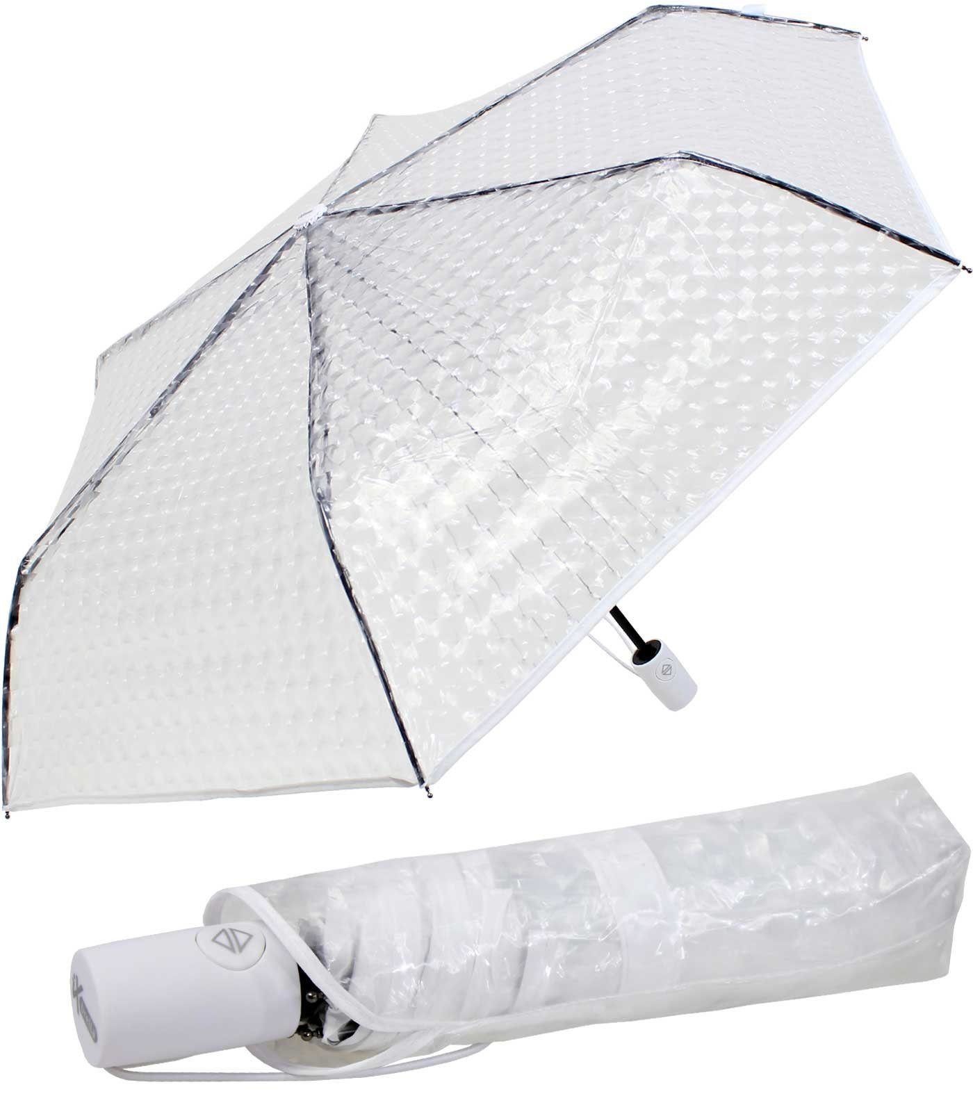 iX-brella Taschenregenschirm Minischirm Transparent Automatik mit Lens-Effekt, in weiß, rot und schwarz transparent-weiß