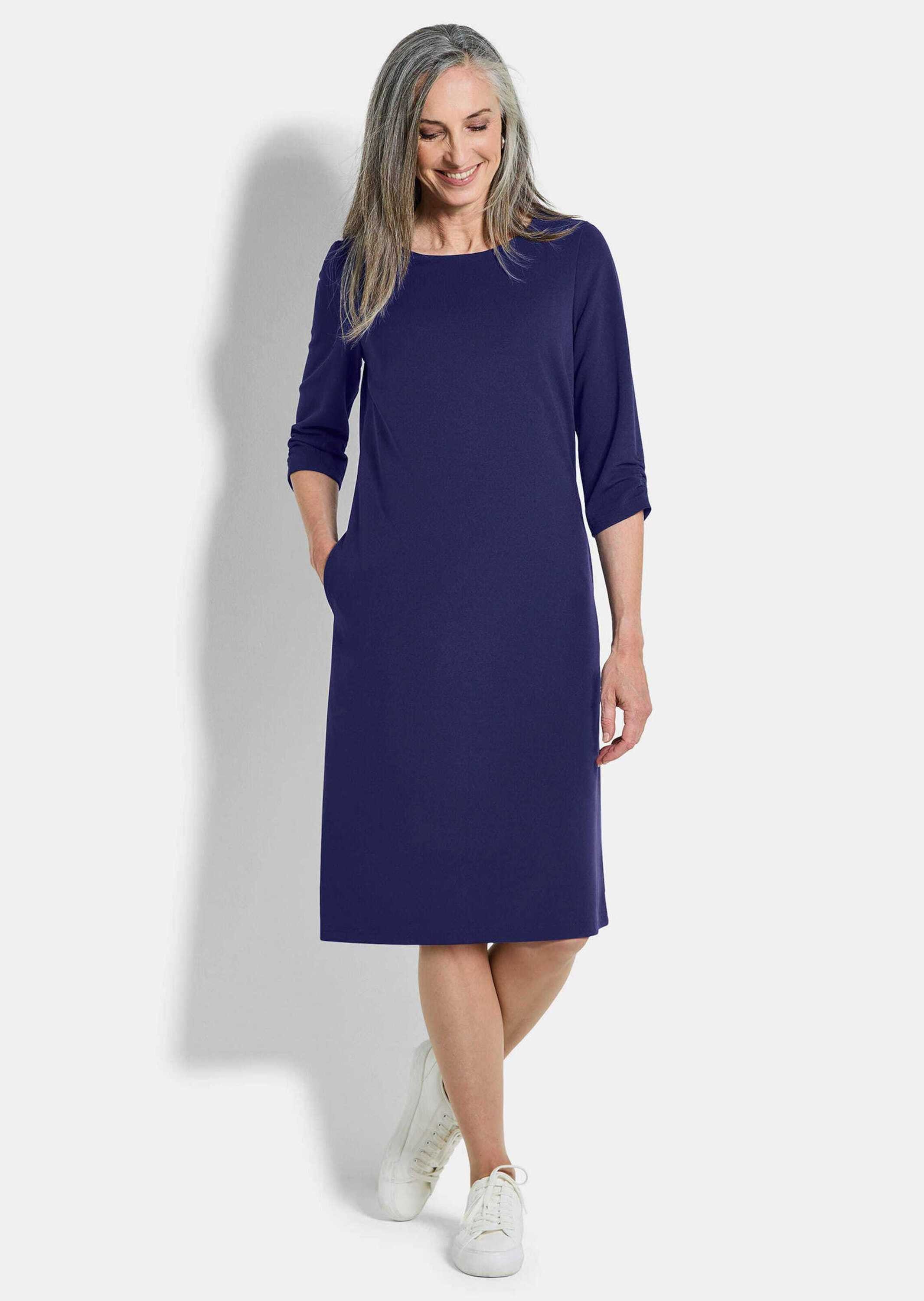 GOLDNER Etuikleid Jerseykleid mit Krepp-Qualität Midikleid mit Rundhals, Knopfverschluss, 3/4-Arm und Knielänge
