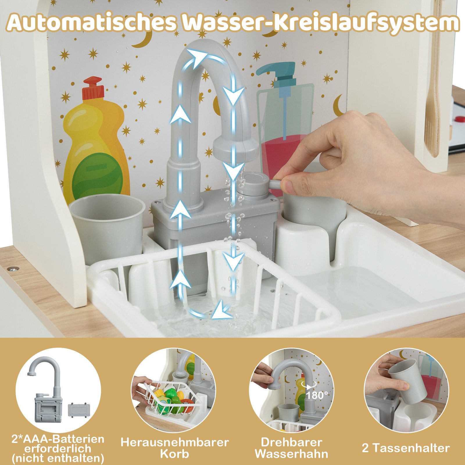 COSTWAY Spielküche Holz, Eckküche Spielset mit Mikrowelle & Geschirrspüler