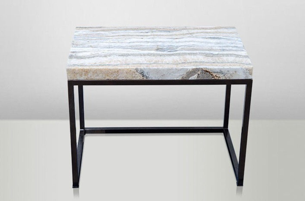 Casa Padrino Beistelltisch Art Deco Beistelltisch Onyx / Metall 60 x 40 cm- Jugendstil Tisch - Möbel Konsole