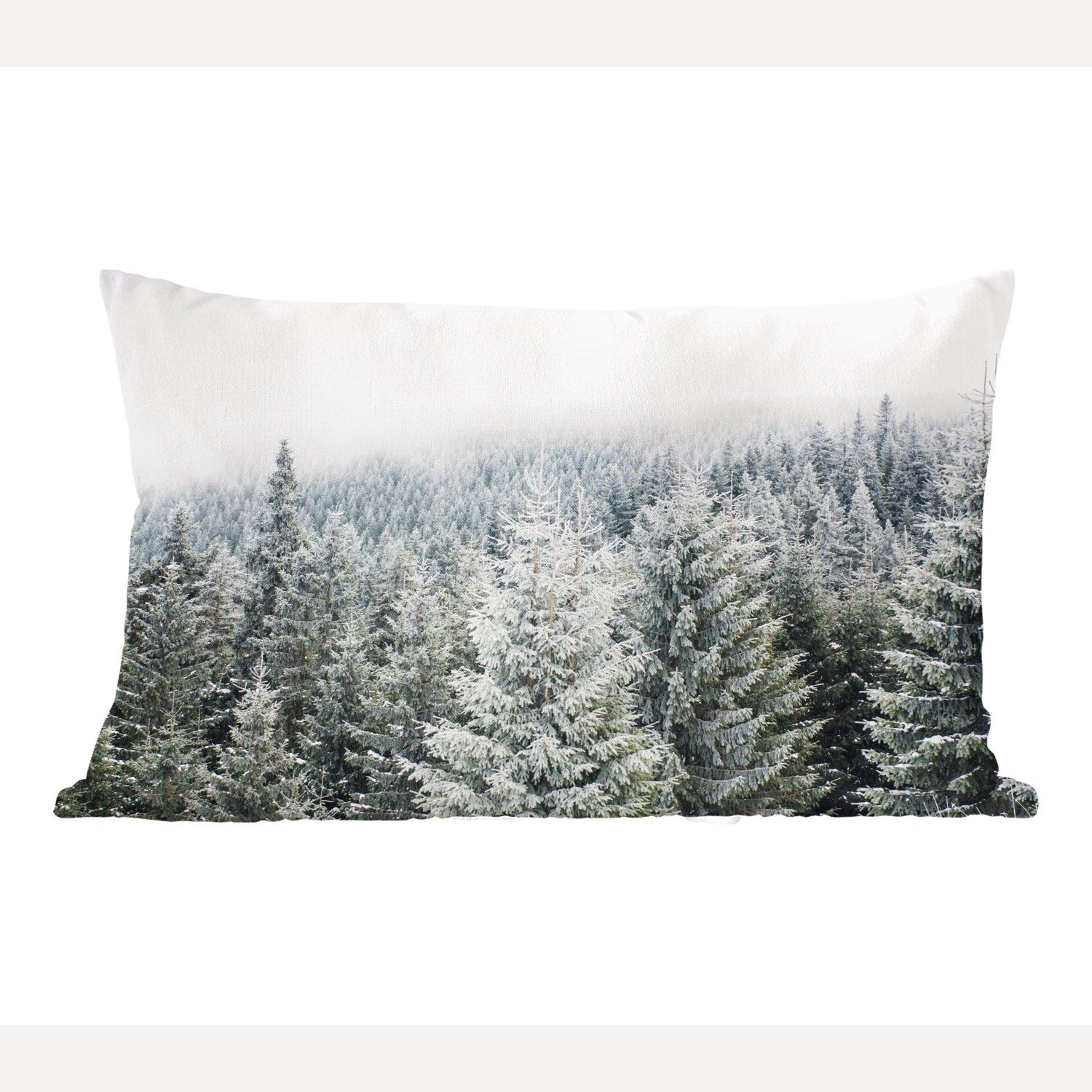 Jahreszeiten Dekokissen - - - Schnee Schlafzimmer - Füllung, mit Tannenbaum, Zierkissen, Dekokissen Wohzimmer MuchoWow Winter Wald Dekoration,