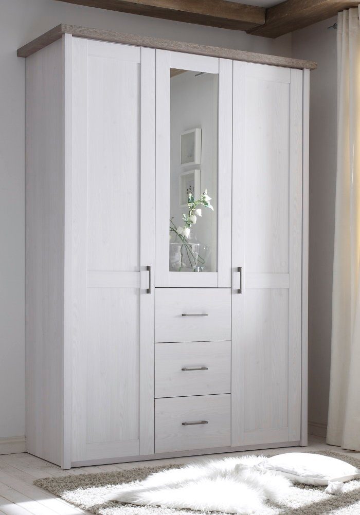 bv-vertrieb Schlafzimmer-Set Komfortbett Kleiderschrank Nachtkonsole Pinie weiss-trüffel