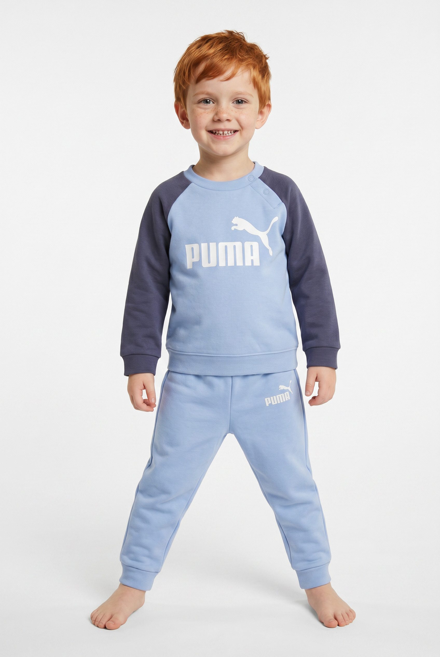 PUMA Trainingsanzug MINICATS ESS RAGLAN CREW SET FL INF (2-tlg), 2-teilig, mit Rundhalsausschnitt, mit innenliegendem Kordelzug
