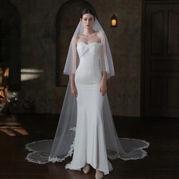 AUKUU Kopftuch Langer Langer Brautschleier schlichte Schleppe doppellagig weiß, bedeckende Hochzeits Kopfbedeckung
