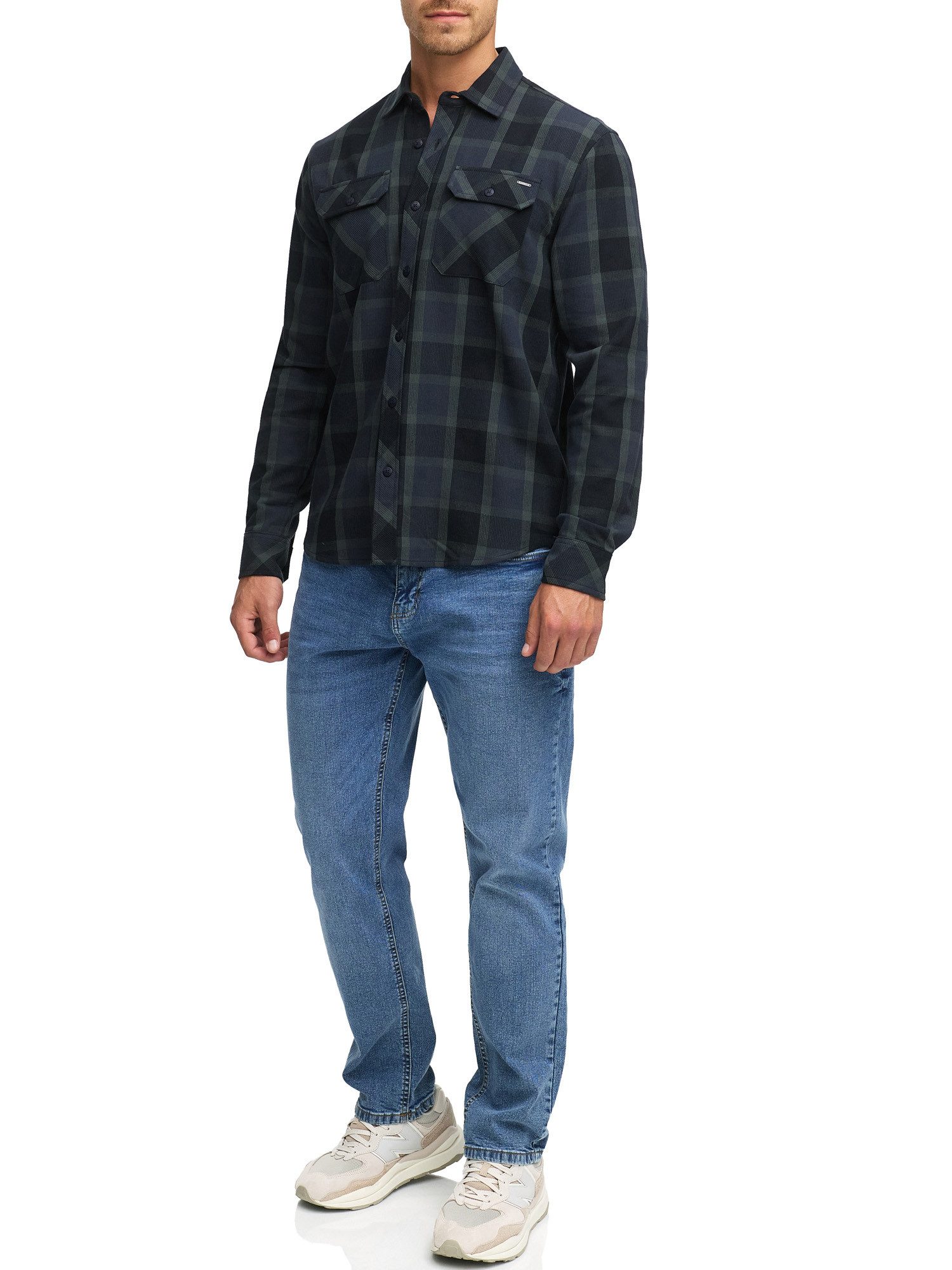 Indicode Langarmhemd Herren INPomal Herrenhemd Langarm Herren Karohemd aus 100% Baumwolle mit Brusttaschen und Umlegekragen