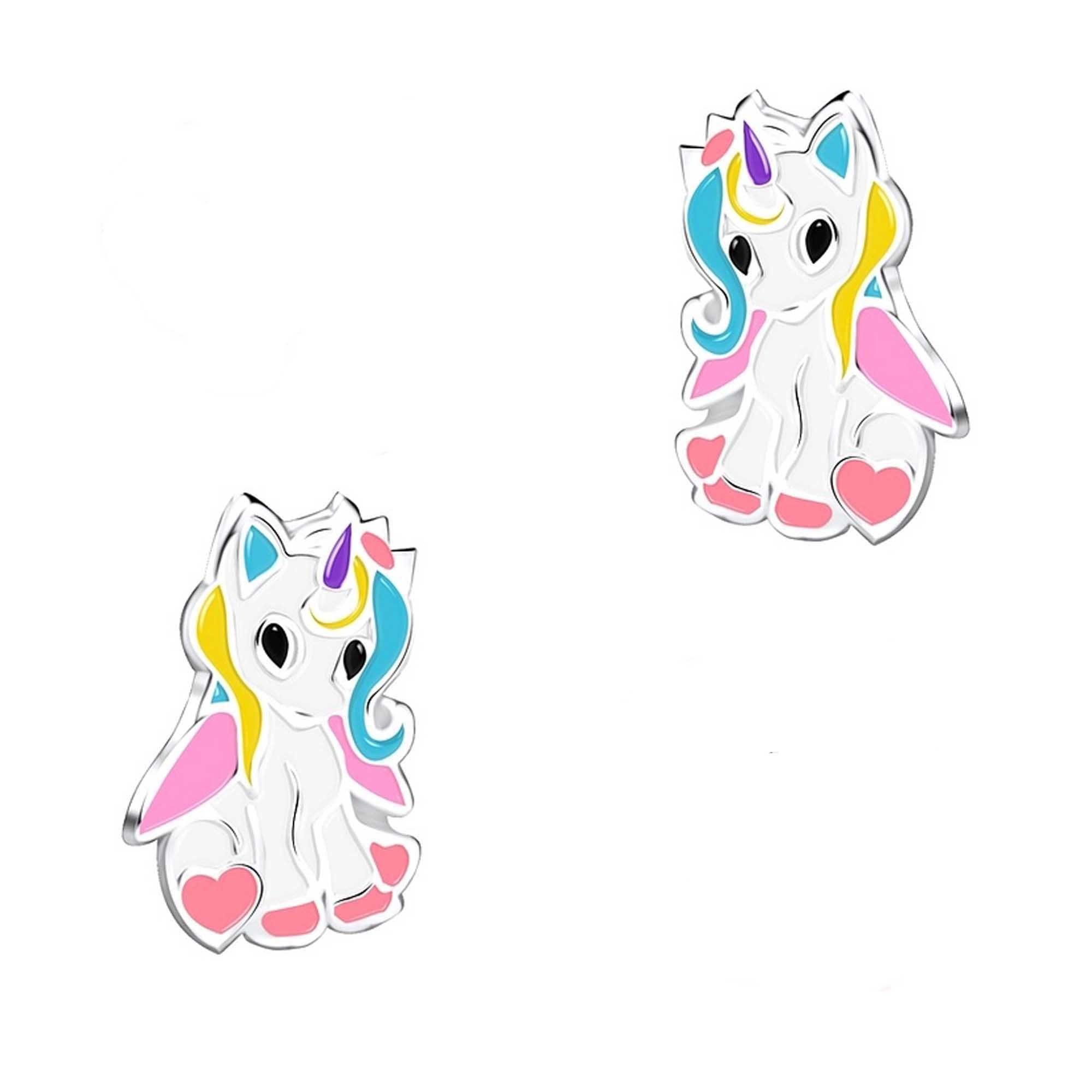 schmuck23 Paar Ohrstecker Kinder Ohrringe Einhorn Pferd 925 Silber Mädchen Ohrstecker, echte Silberohrringe