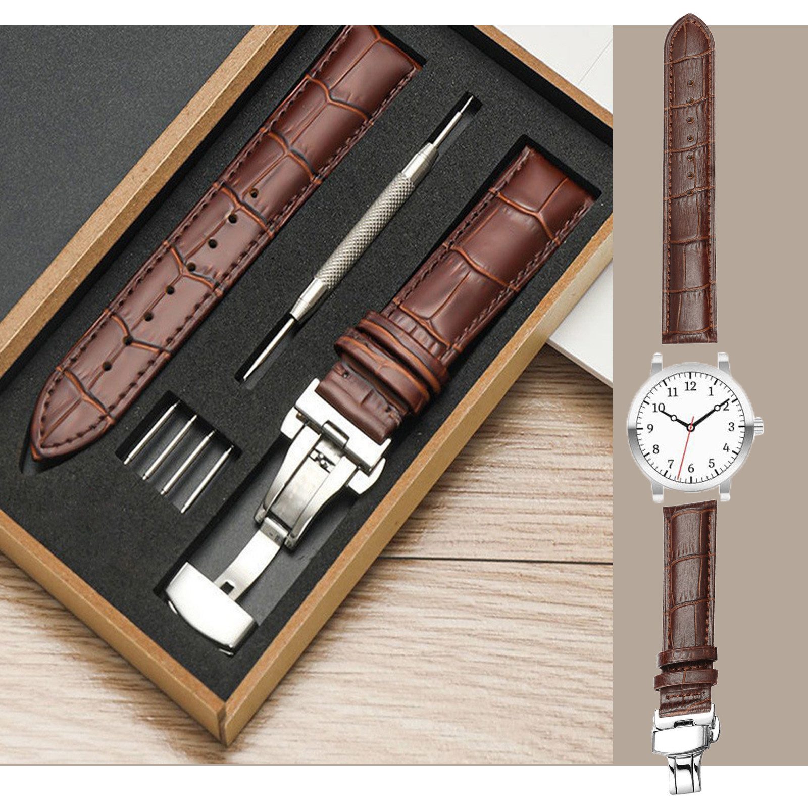 Jibenhome Wechselarmband Leder Uhrenarmband mit Geschenkbox,Edelstahl-Schna günstig online kaufen