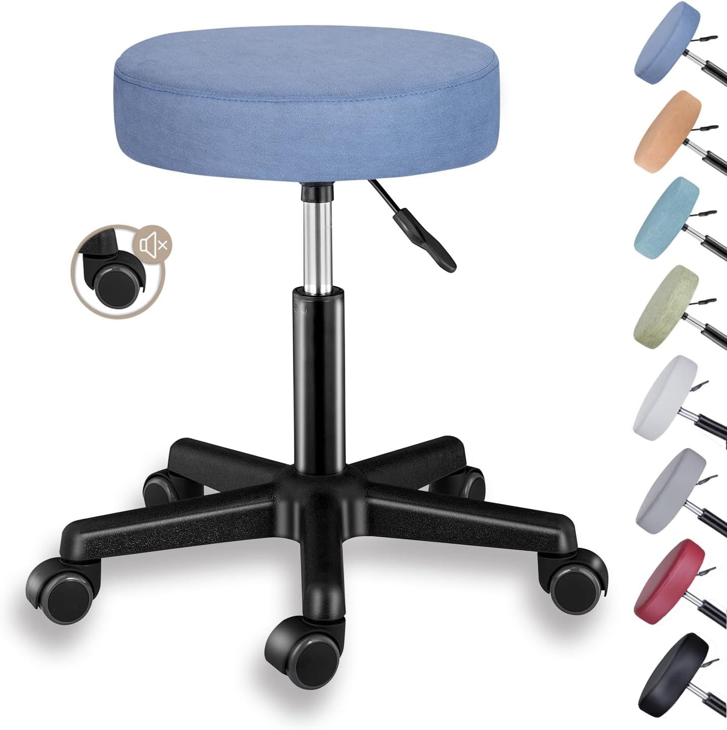 Zedelmaier Hocker Drehhocker Bürohocker Barhocker Arbeitshocker Polsterung, 44-58cm Höhenverstellbarer, 360°drehbar mit 5 Rollen