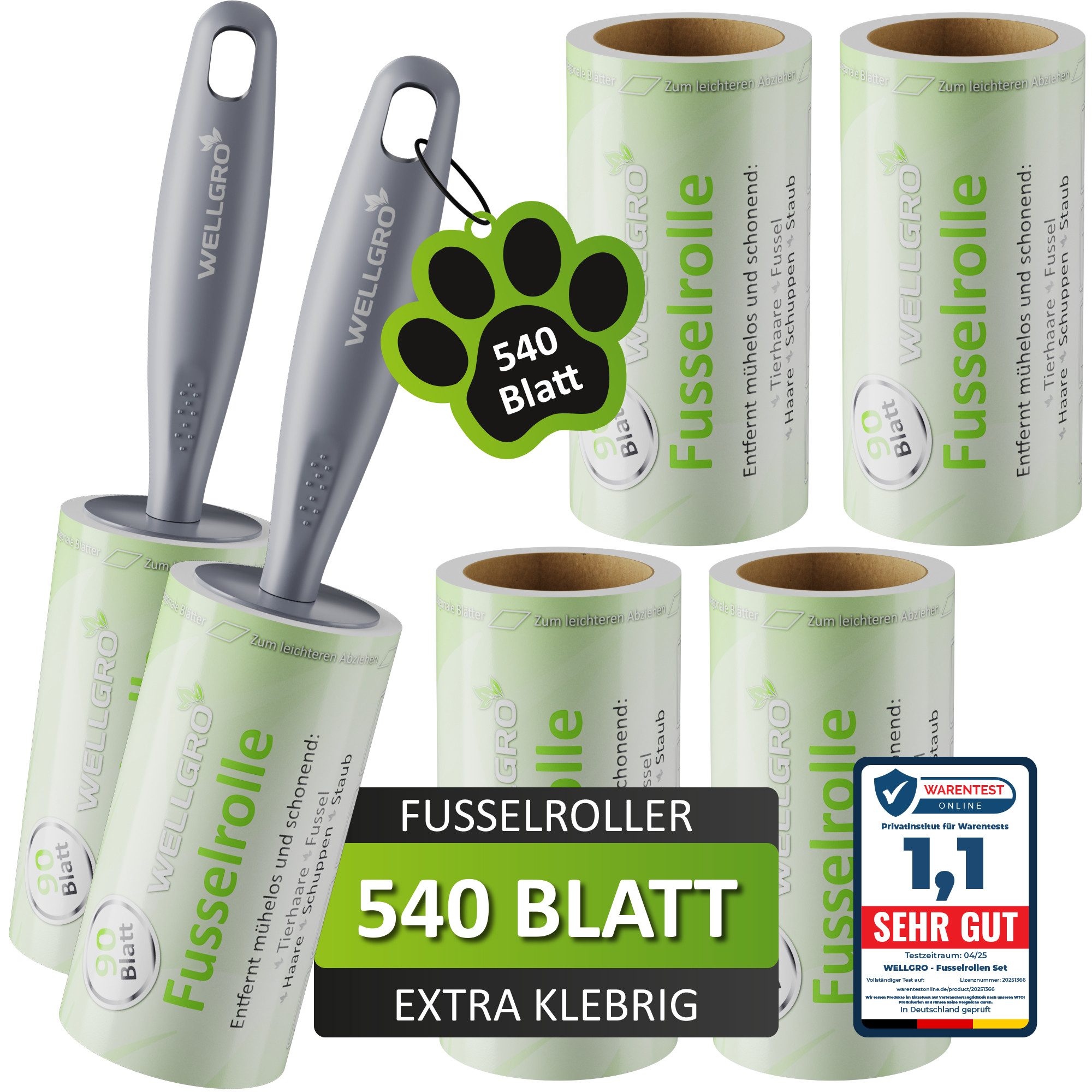 Wellgro Fusselroller Fusselrolle Tierhaare – Fusselrollen Set + Abroller