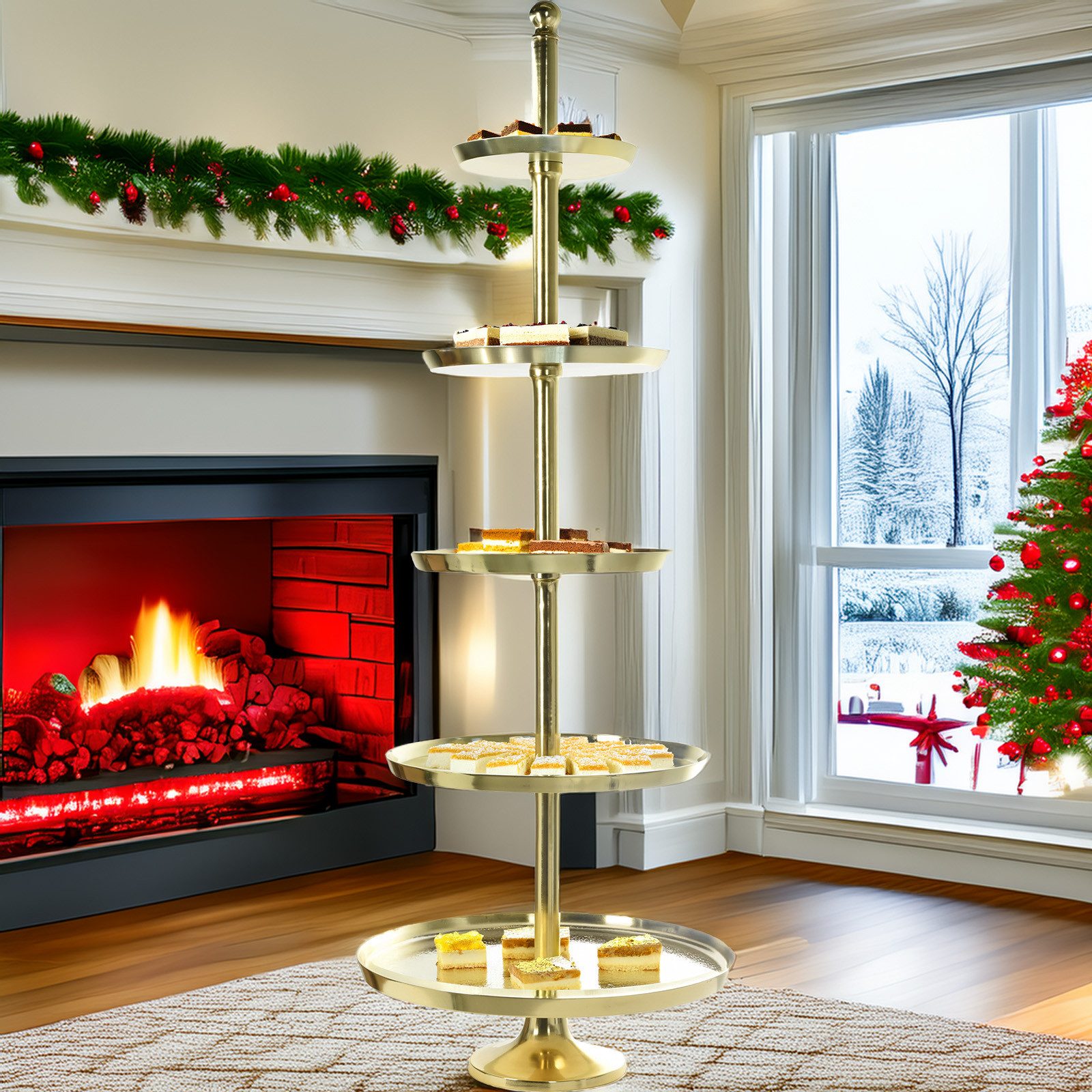 Koopman Etagere Servierständer Aluminium Deko XXL 170 cm 5 Ablagen Goldfarbend, Aluminium, (Stück, 1-tlg., Packung), 170cm, Goldfarbend, Aluminum, Servierständer, Anrichte