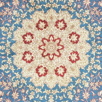 Orientteppich Perser - Ghom - 123 x 78 cm - hellblau, morgenland, rechteckig, Höhe: 10 mm, Wohnzimmer, Handgeknüpft, Einzelstück mit Zertifikat