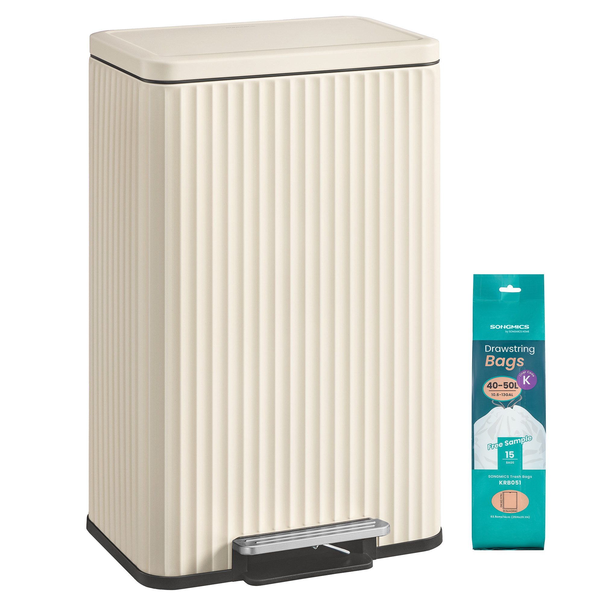 SONGMICS Mülleimer Mülleimer aus Stahl, Softclose, 50 LiterAbfalleimer für Küche