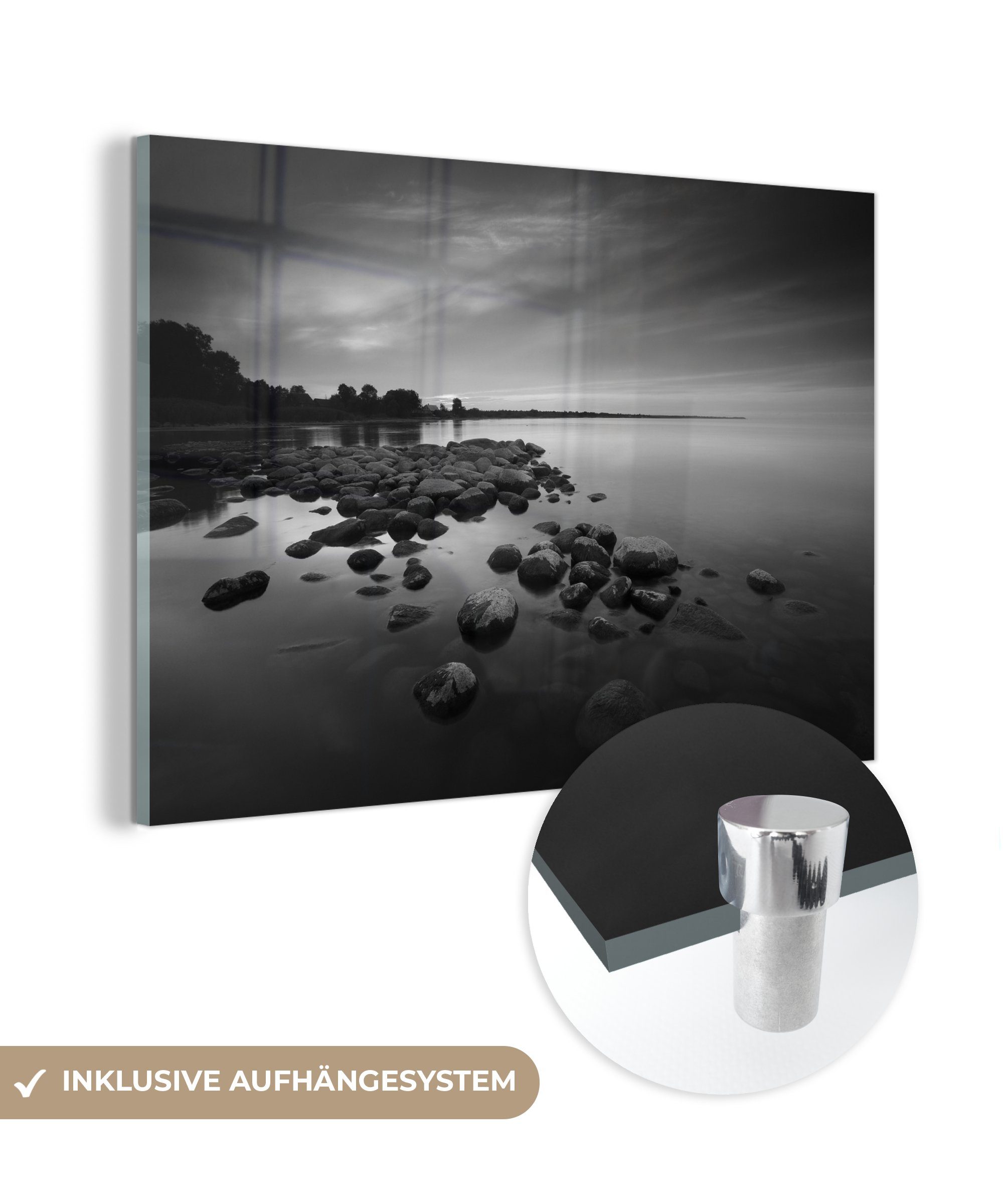 MuchoWow Acrylglasbild Estland - Mehr - Schwarz - Weiß, (1 St), Acrylglasbilder Wohnzimmer & Schlafzimmer