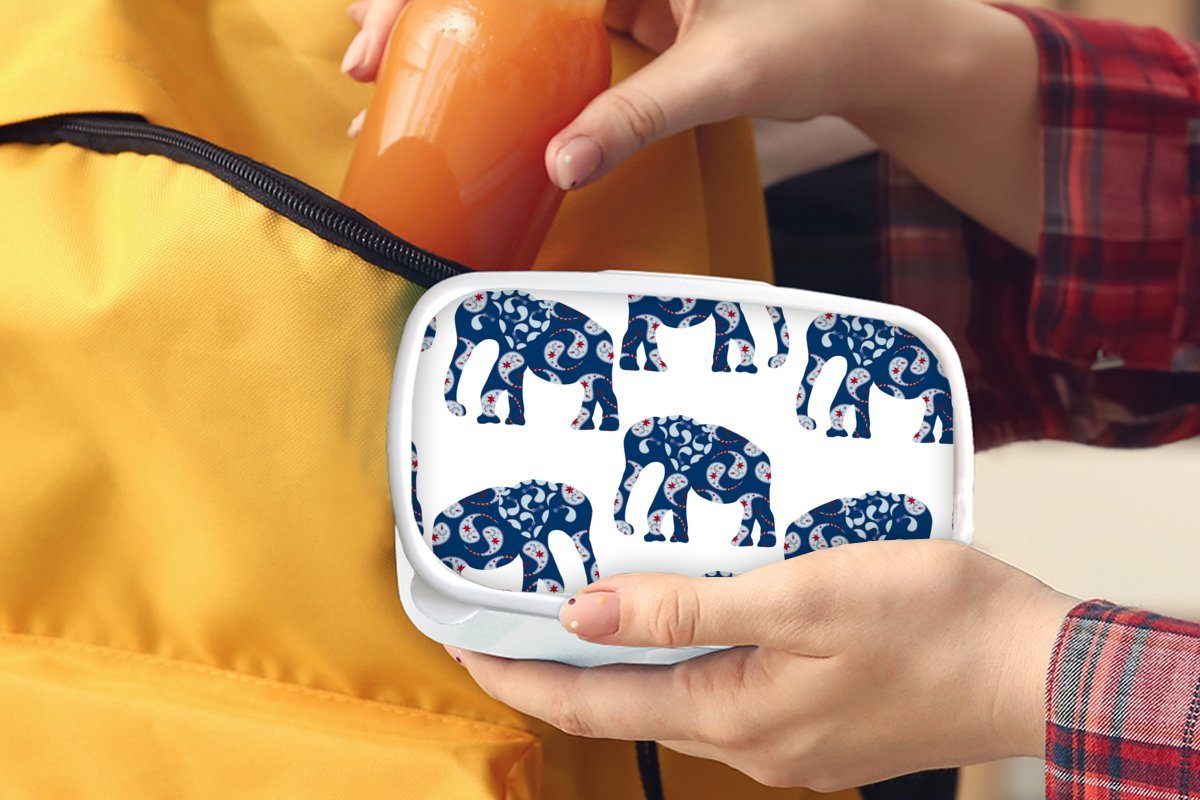 für Brotbox (2-tlg), Elefant Jungs Lunchbox - Tier MuchoWow Kinder Erwachsene, für und - weiß Brotdose, Mädchen und Kunststoff, Muster,