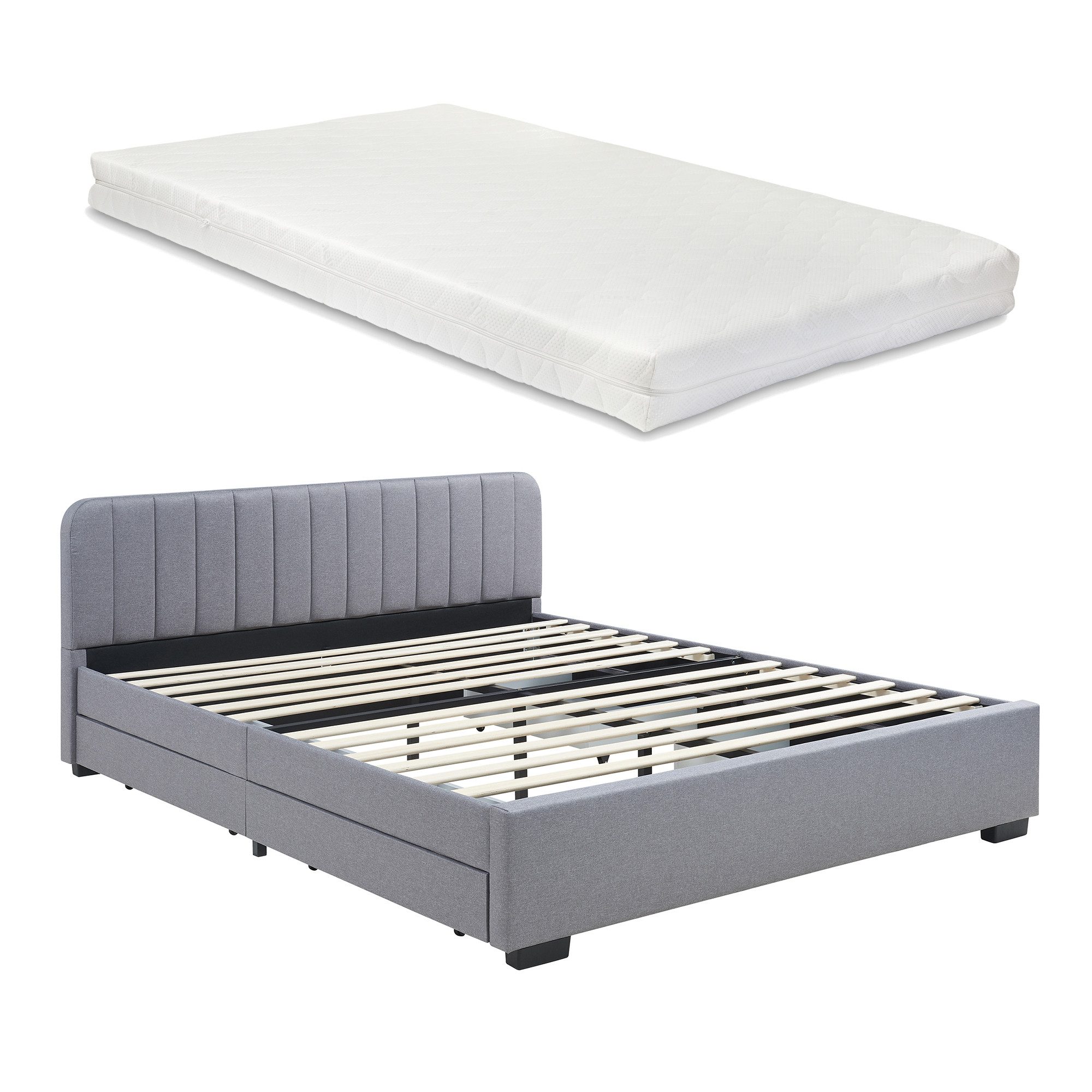 en.casa Polsterbett, »Nofrenna« mit Matratze 160 x 200 cm Leinen Grau günstig online kaufen