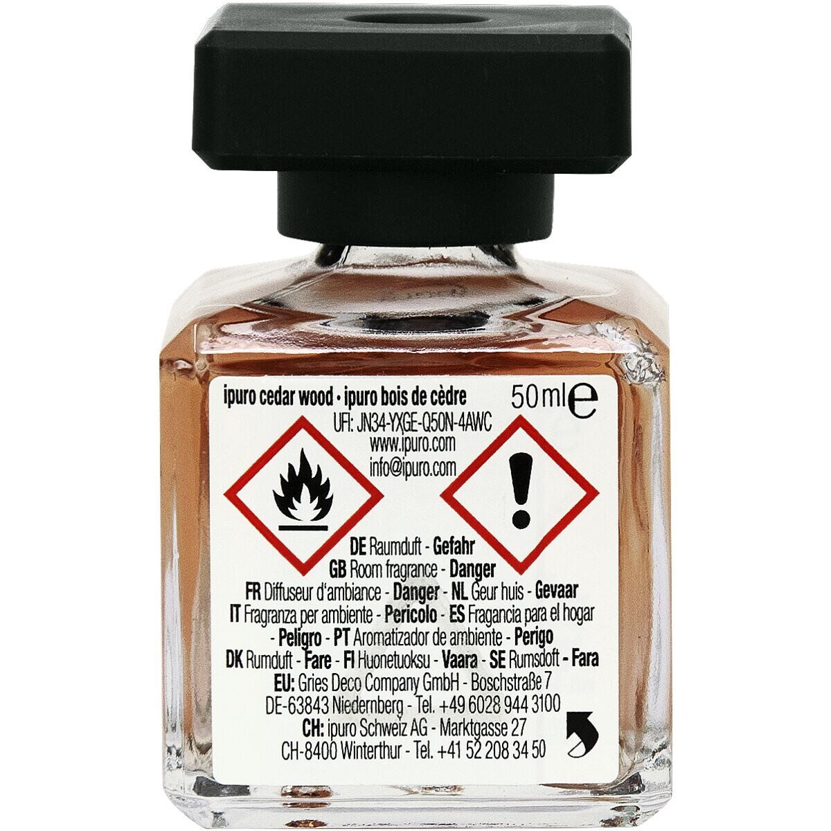 IPURO Raumduft Cedar Wood, 2x 50 ml, Glasflakon mit Rattan-Holzstäbchen