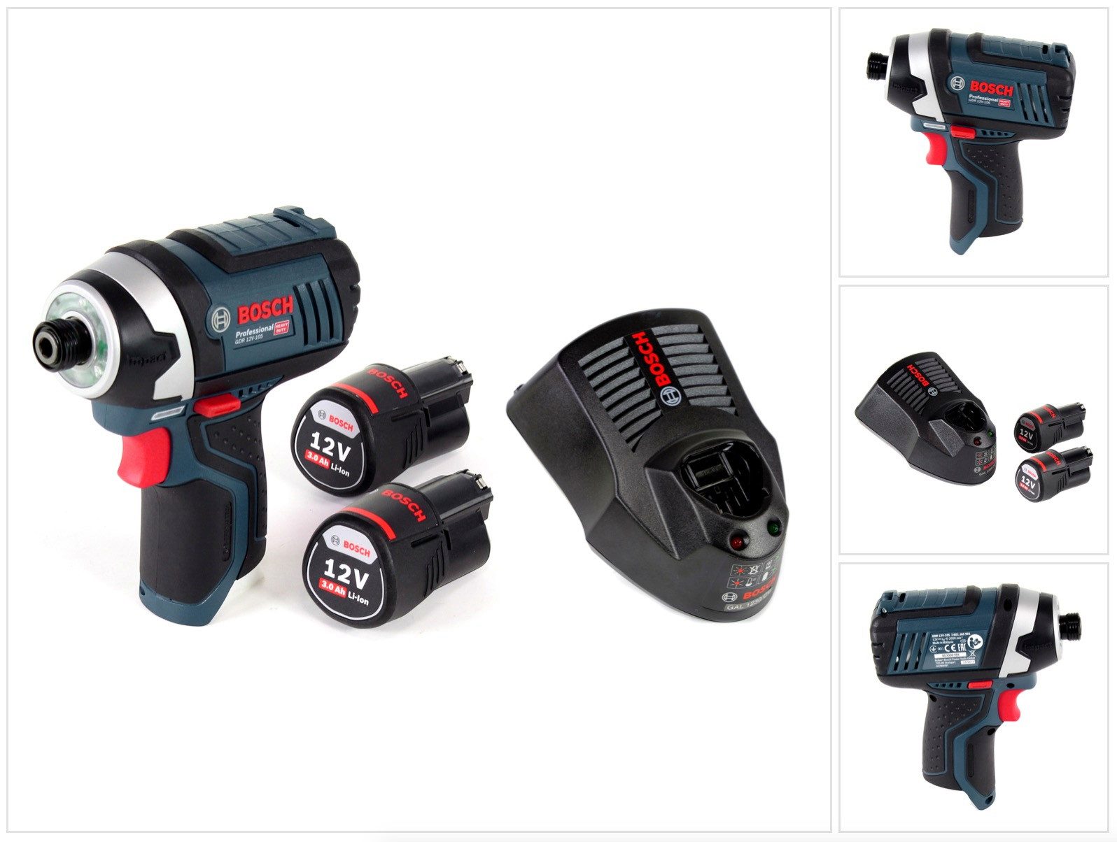 Bosch Professional Akku-Schlagschrauber GDR 12V-105 Akku Drehschlagschrauber 12V 105Nm 1/4" + 2x 3,0 Ah Akku