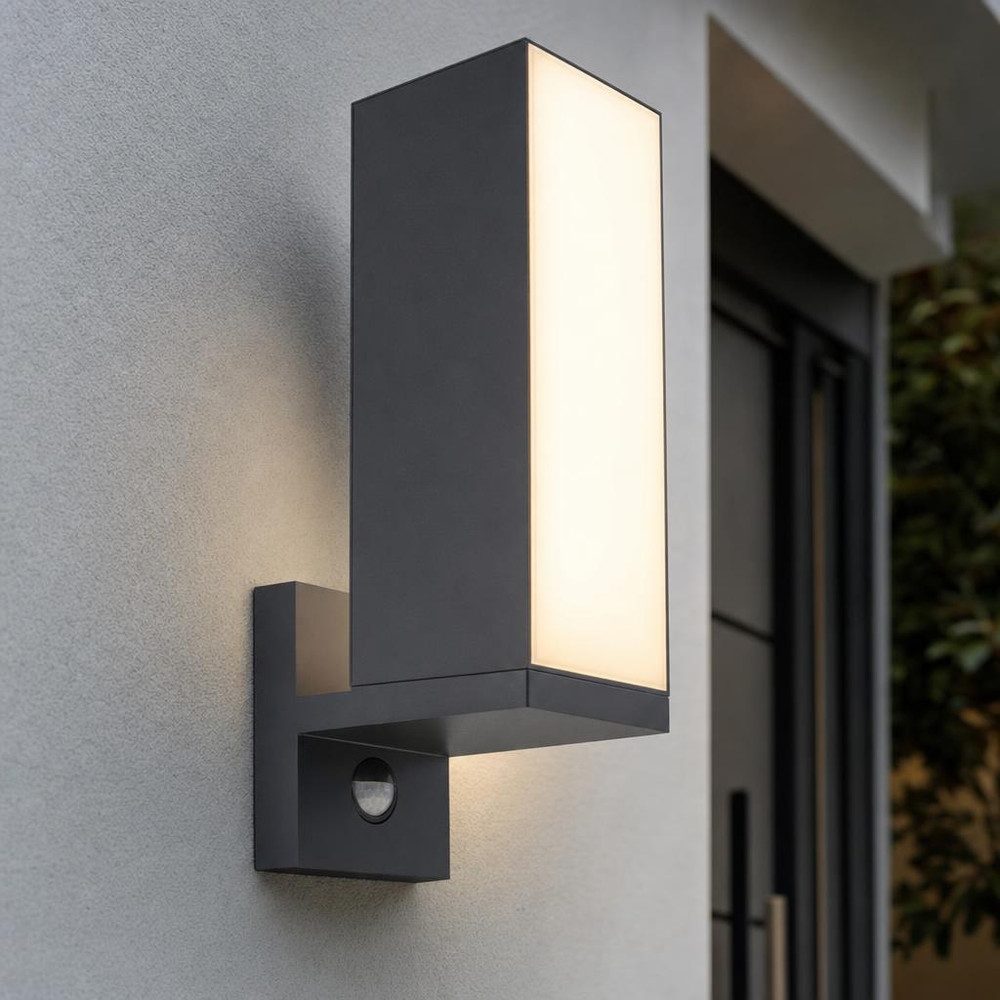 LUTEC LED Außen-Wandleuchte, LED-Leuchtmittel fest verbaut, Warmweiß, LED Außenwandleuchte Aluminium Anthrazit Bewegungsmelder IP54 H 30,8cm